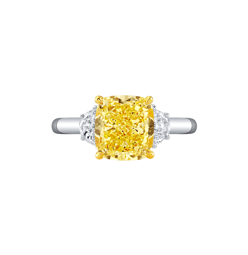 Fink's Exclusive Fancy Yellow Diamond Engagement Ring with Half Moon Diamonds