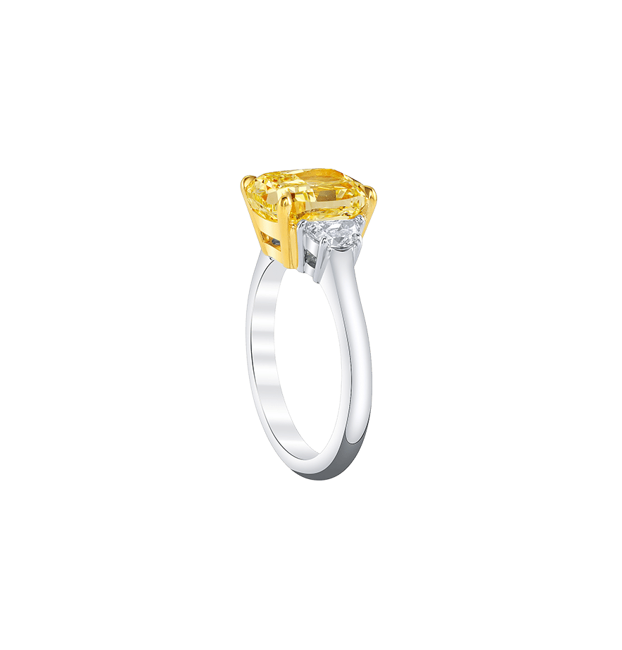 Fink's Exclusive Fancy Yellow Diamond Engagement Ring with Half Moon Diamonds