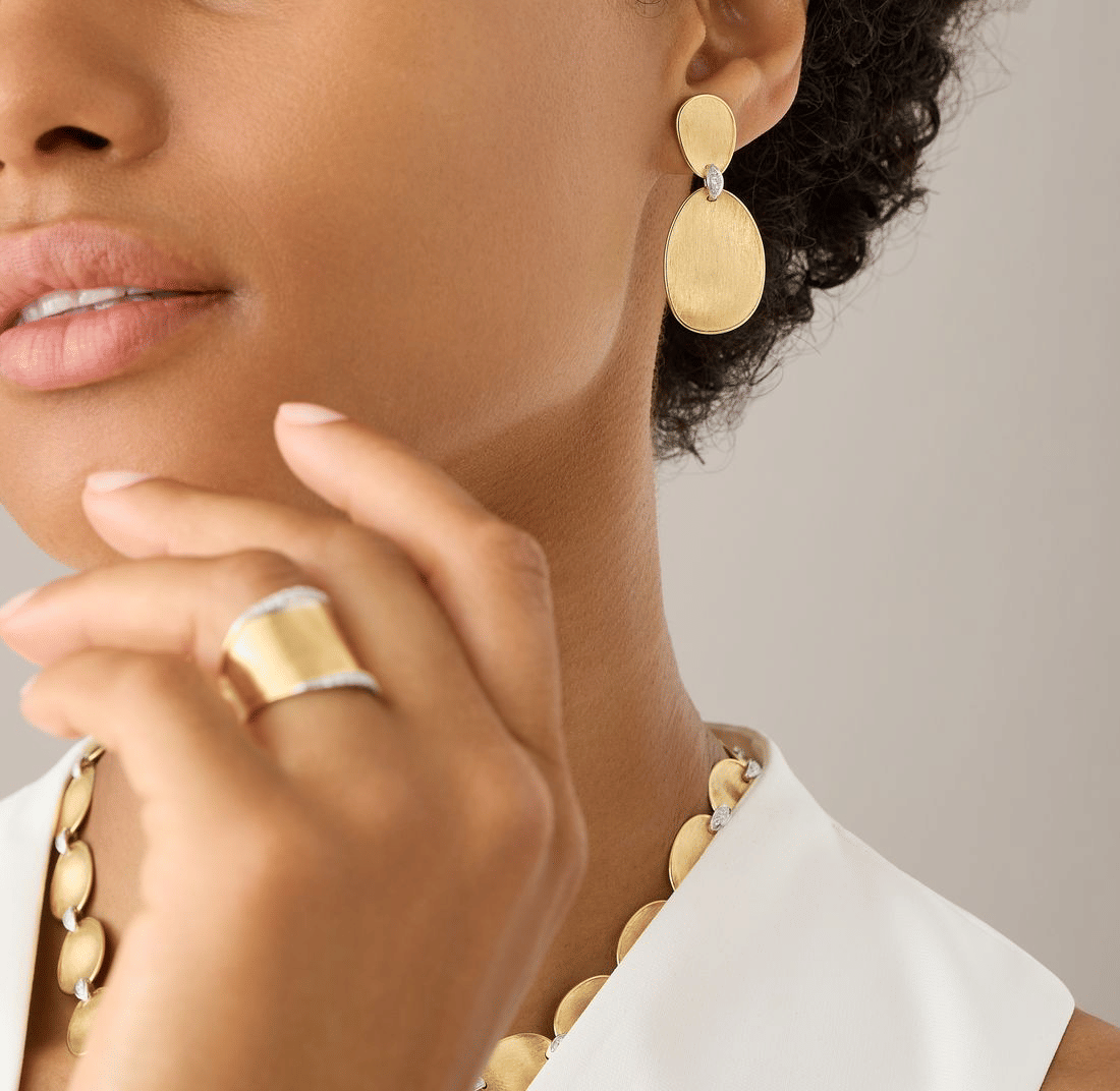 Marco Bicego Lunaria Two-Drop Earrings with Diamond Accents