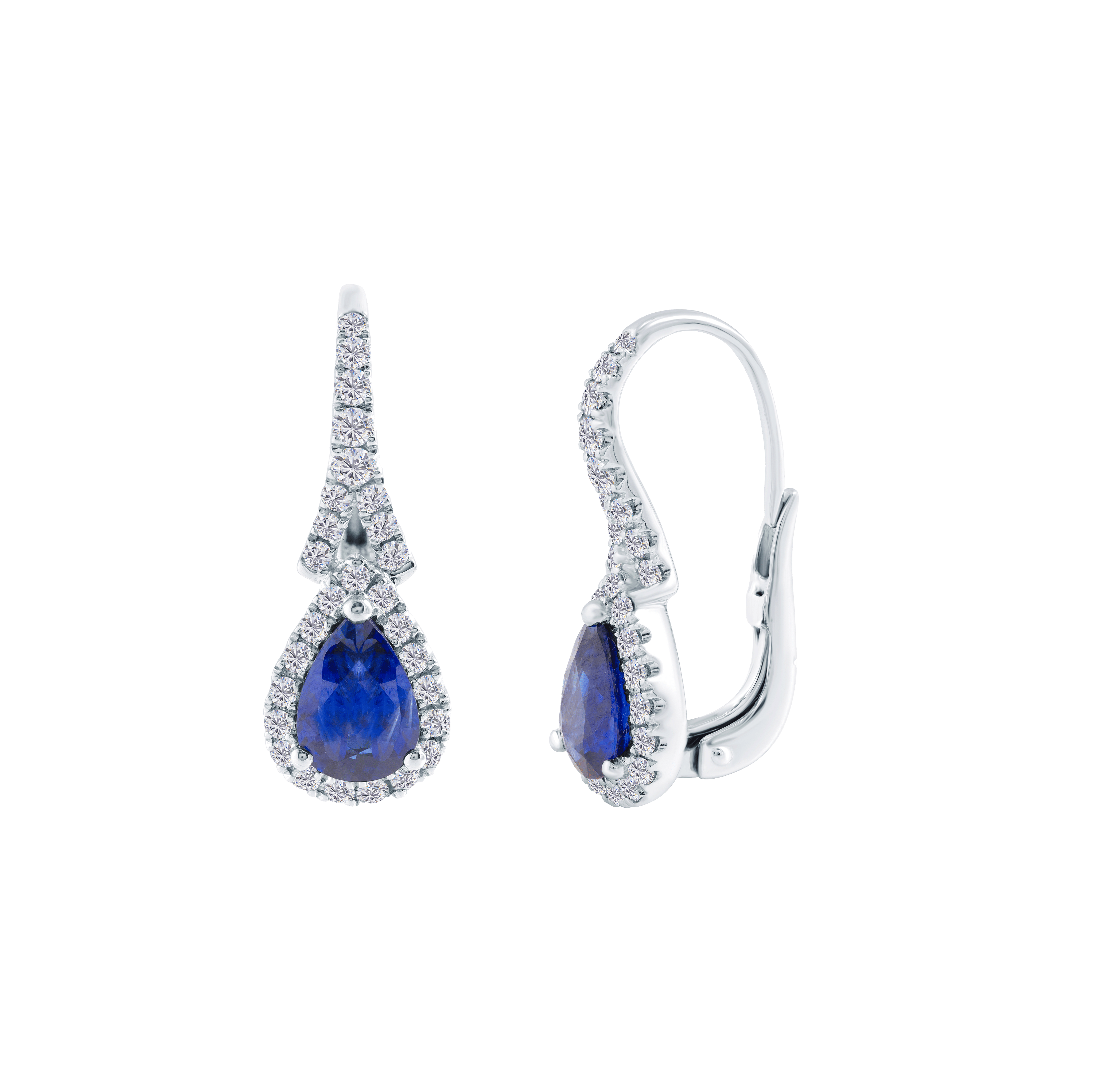 Sabel Collection Pear Shape Blue Sapphire and Diamond Drop Earrings