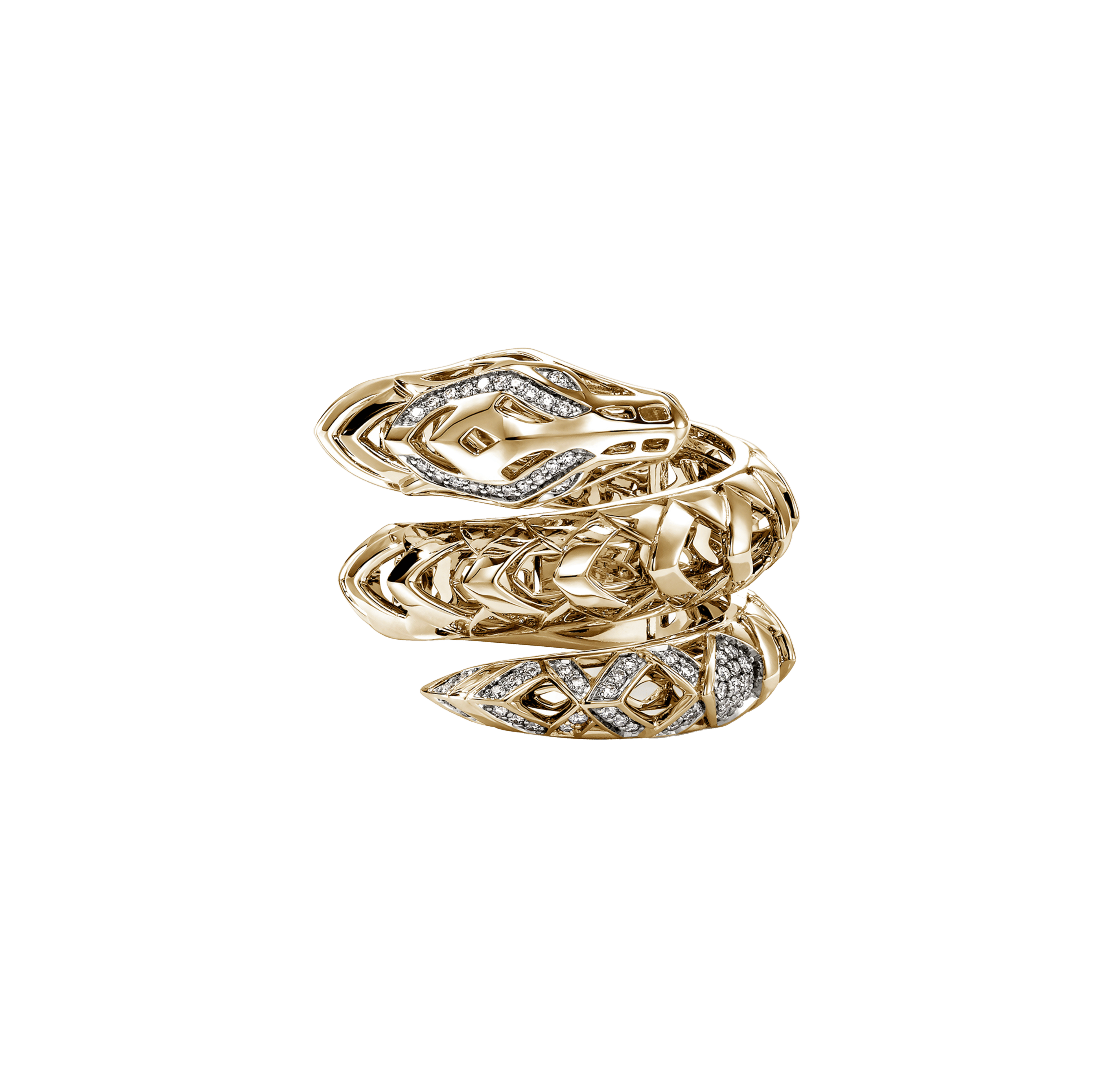 John Hardy Naga Yellow Gold Dragon Coil Ring with Diamonds
