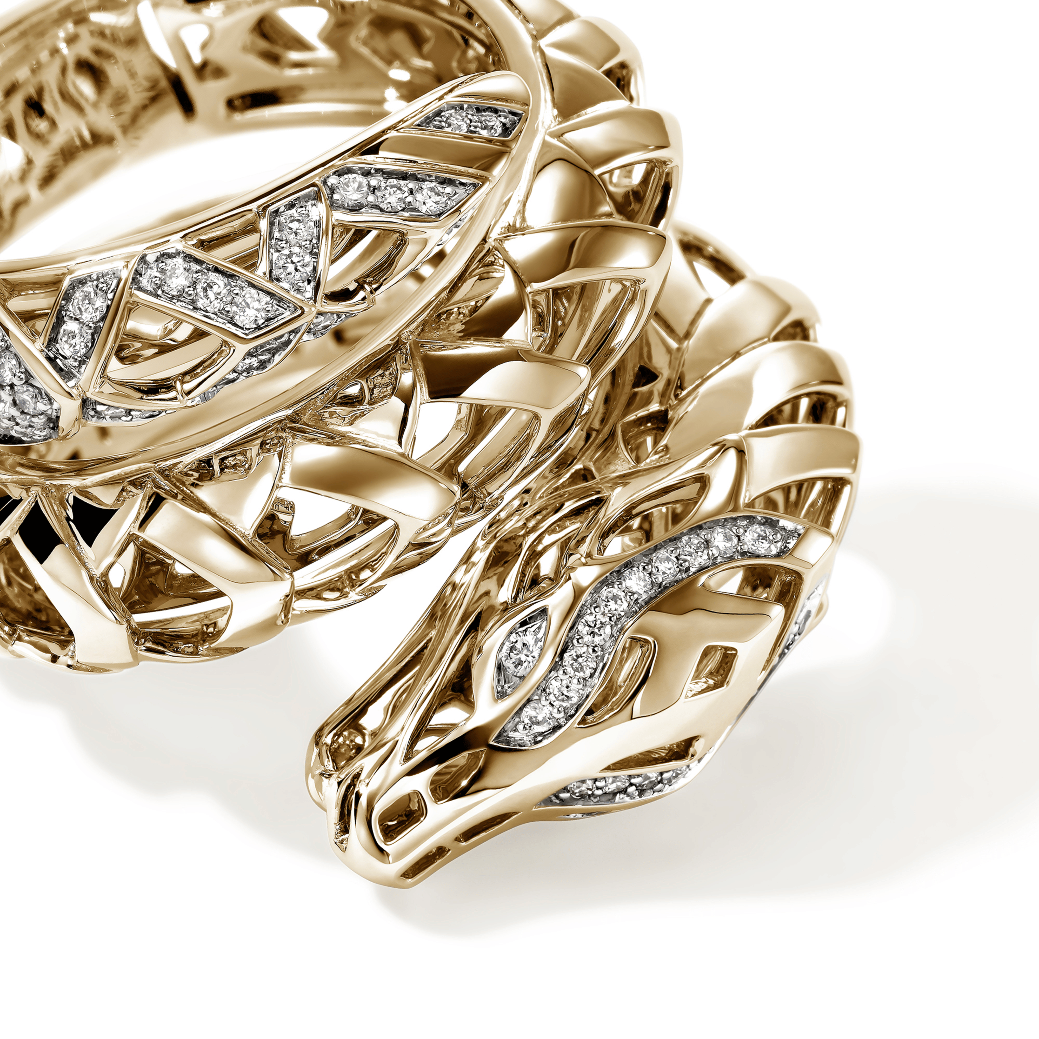 John Hardy Naga Yellow Gold Dragon Coil Ring with Diamonds
