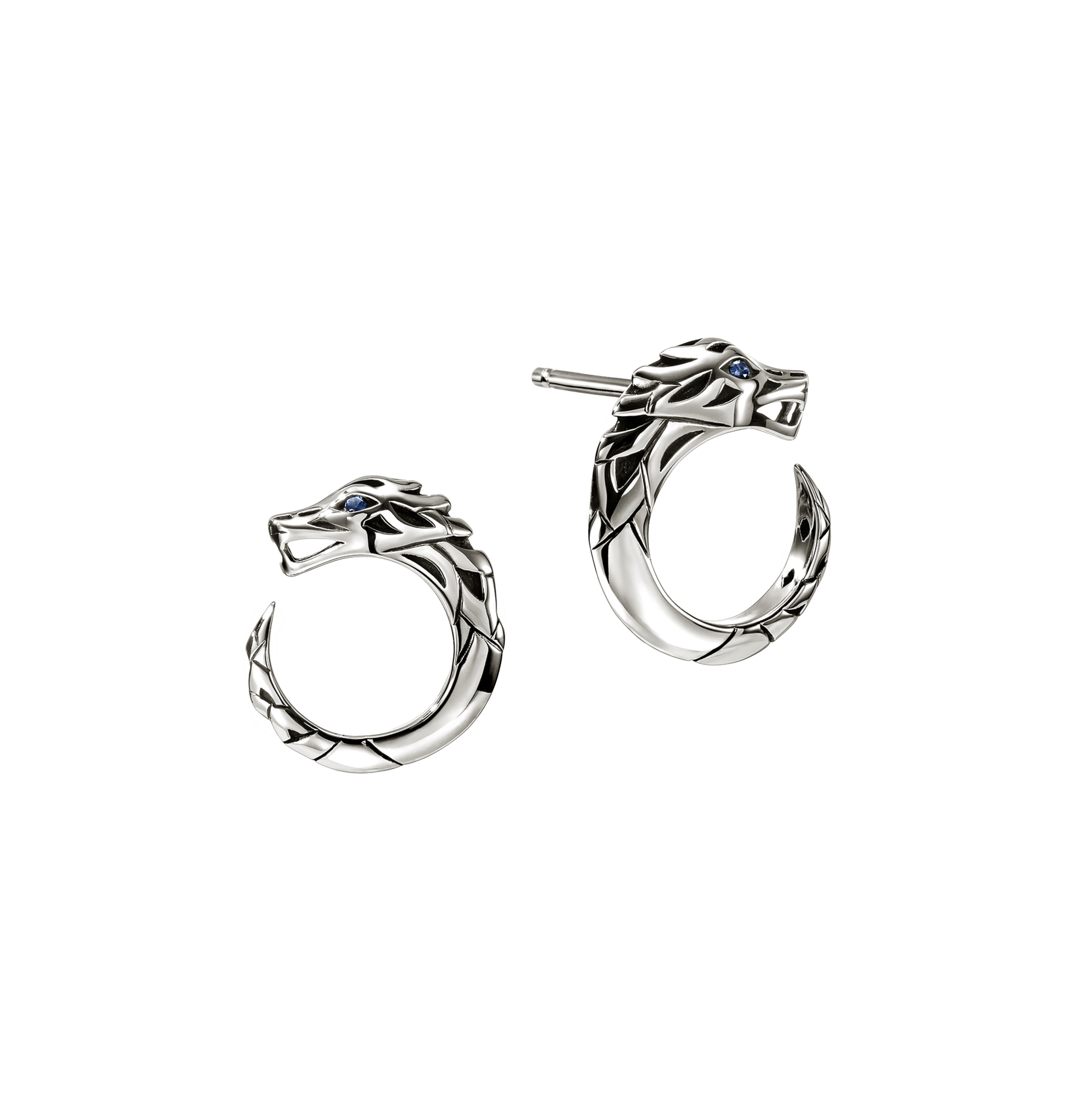 John Hardy Naga Dragon Stud Earrings with Blue Sapphire Eyes