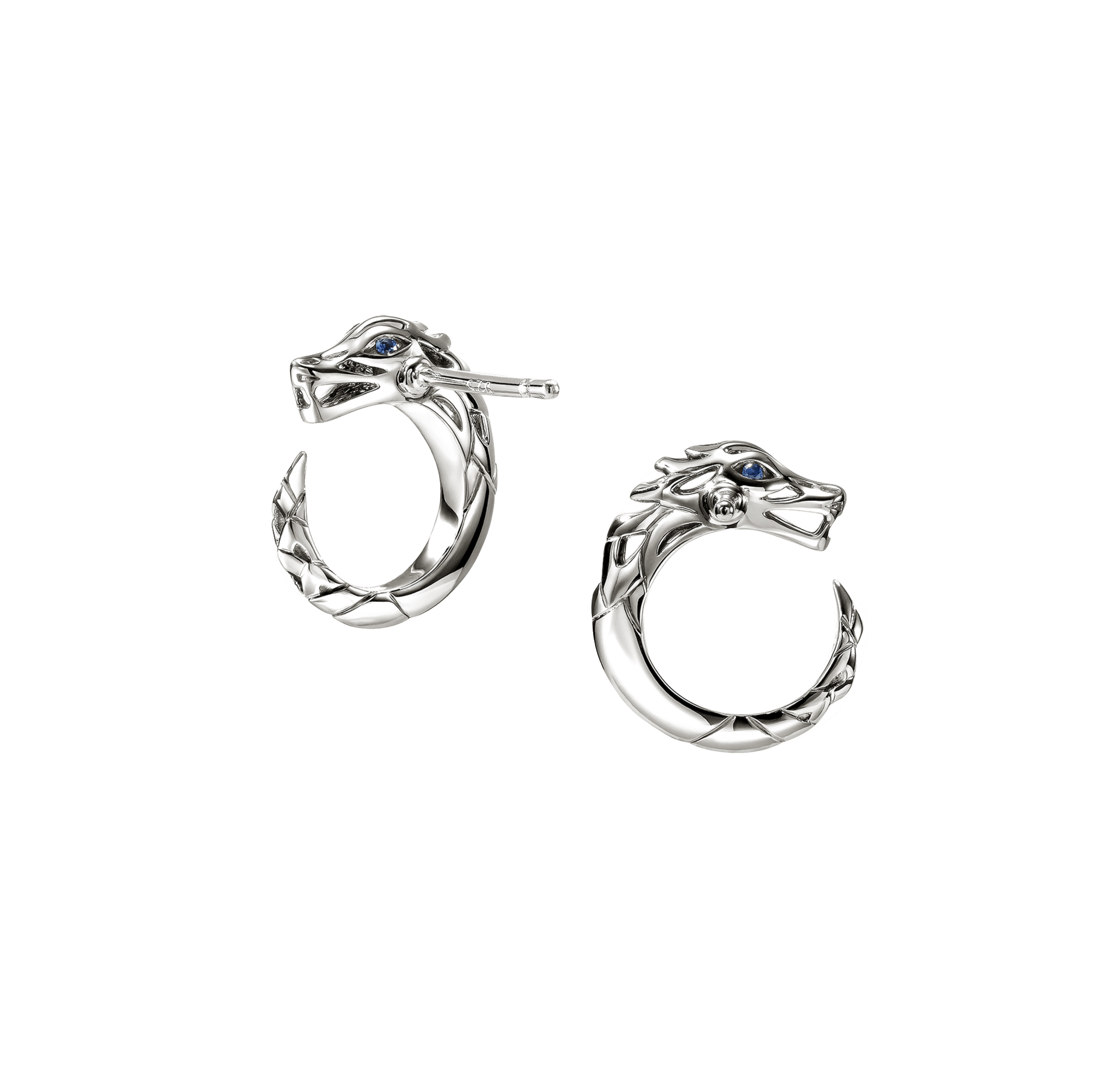 John Hardy Naga Dragon Stud Earrings with Blue Sapphire Eyes