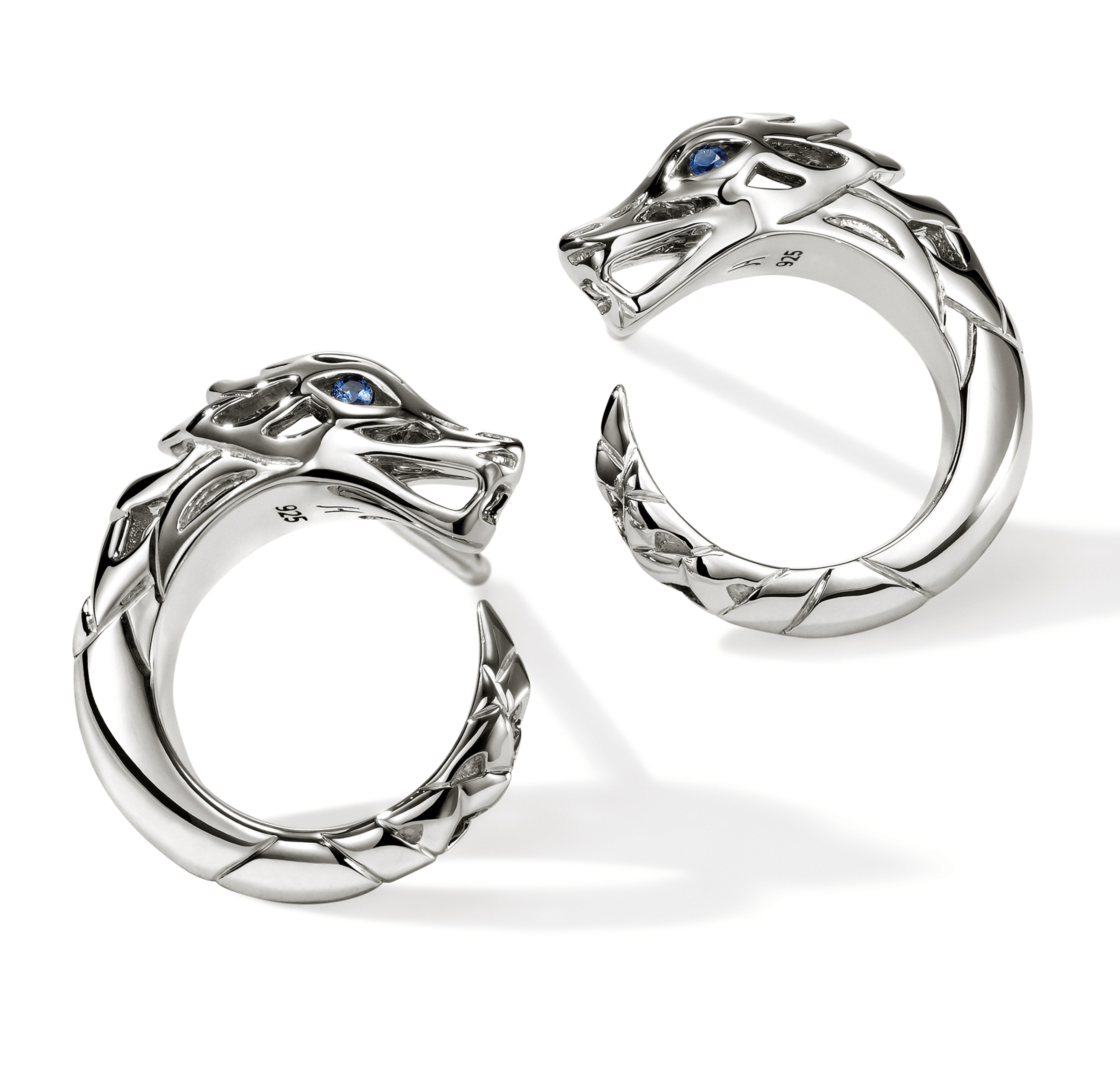 John Hardy Naga Dragon Stud Earrings with Blue Sapphire Eyes