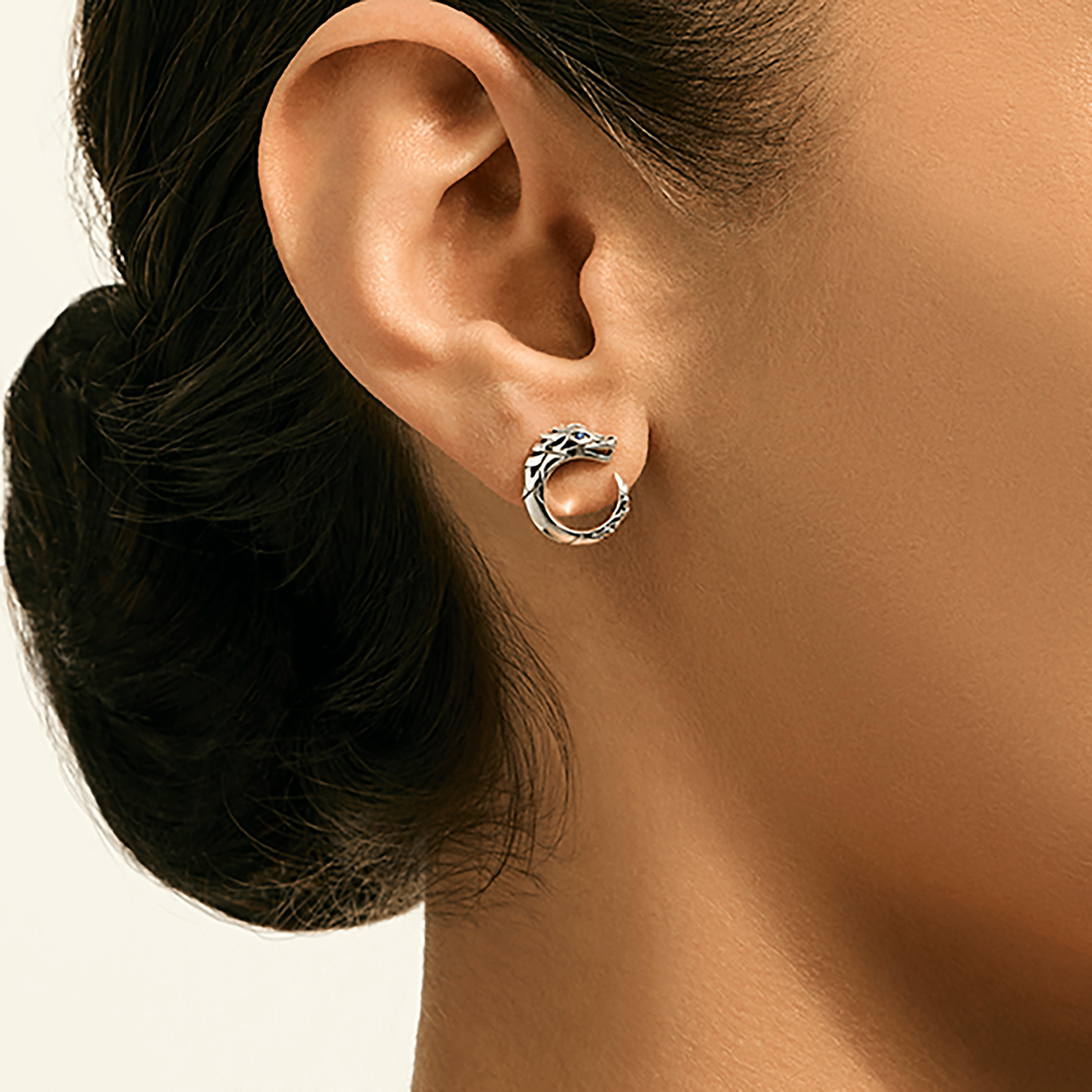 John Hardy Naga Dragon Stud Earrings with Blue Sapphire Eyes