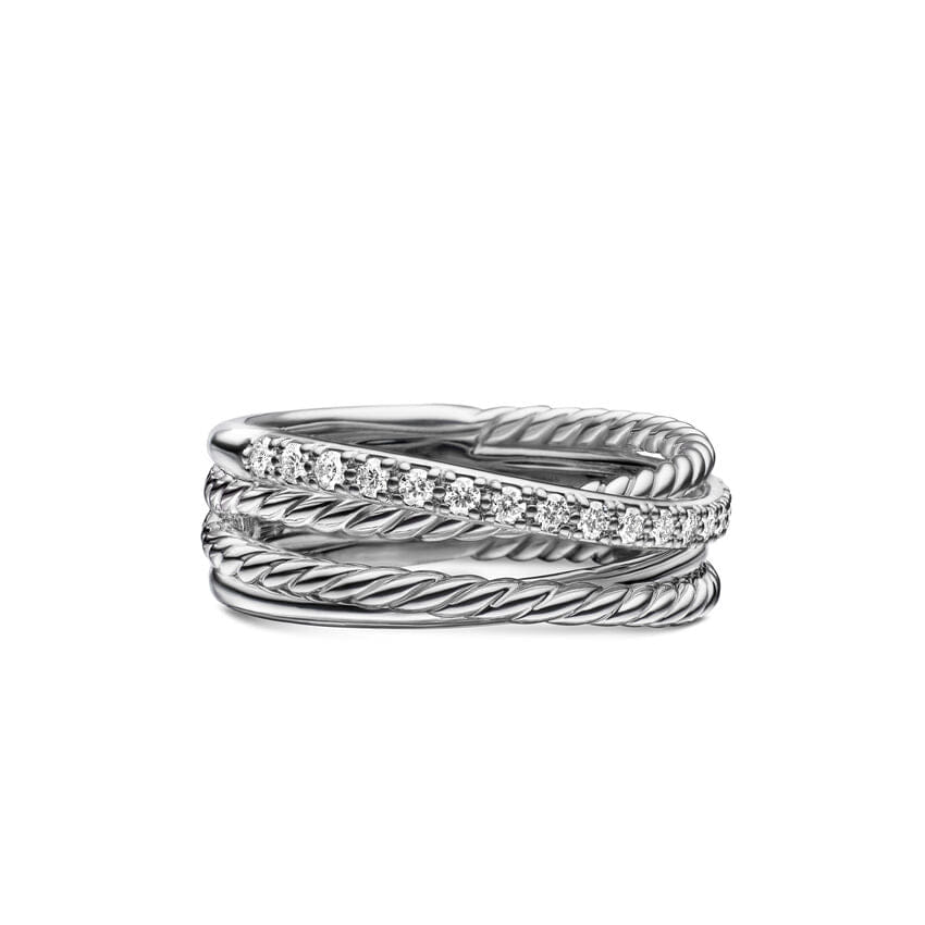 David Yurman Crossover Band Ring in Sterling Silver with Diamonds, 6.8mm, Size 8