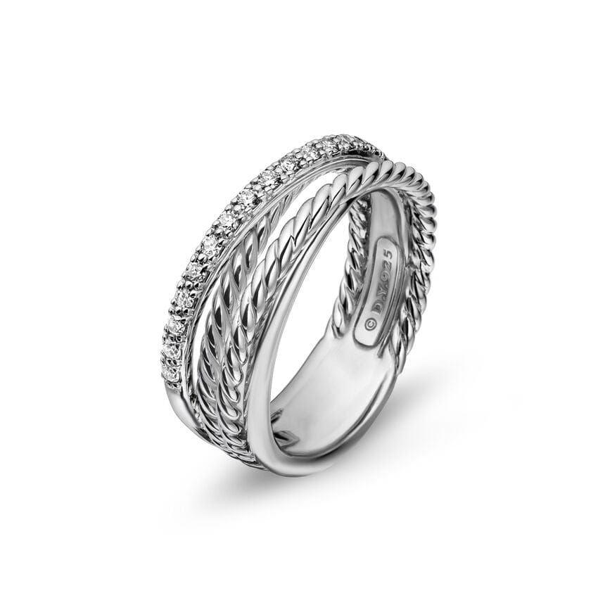 David Yurman Crossover Band Ring in Sterling Silver with Diamonds, 6.8mm, Size 8