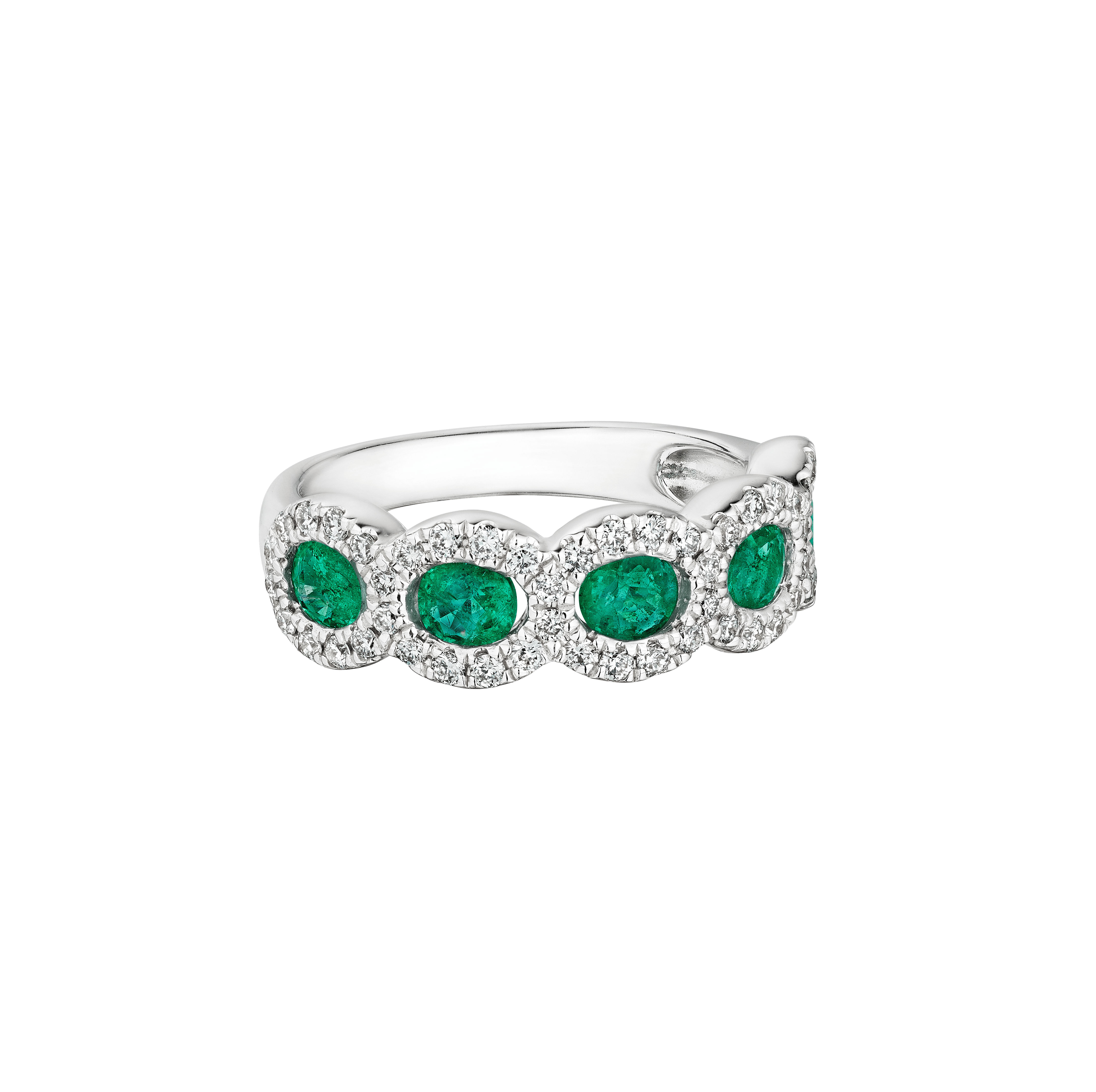 Sabel Collection White Gold Emerald and Diamond Oval Halo Ring