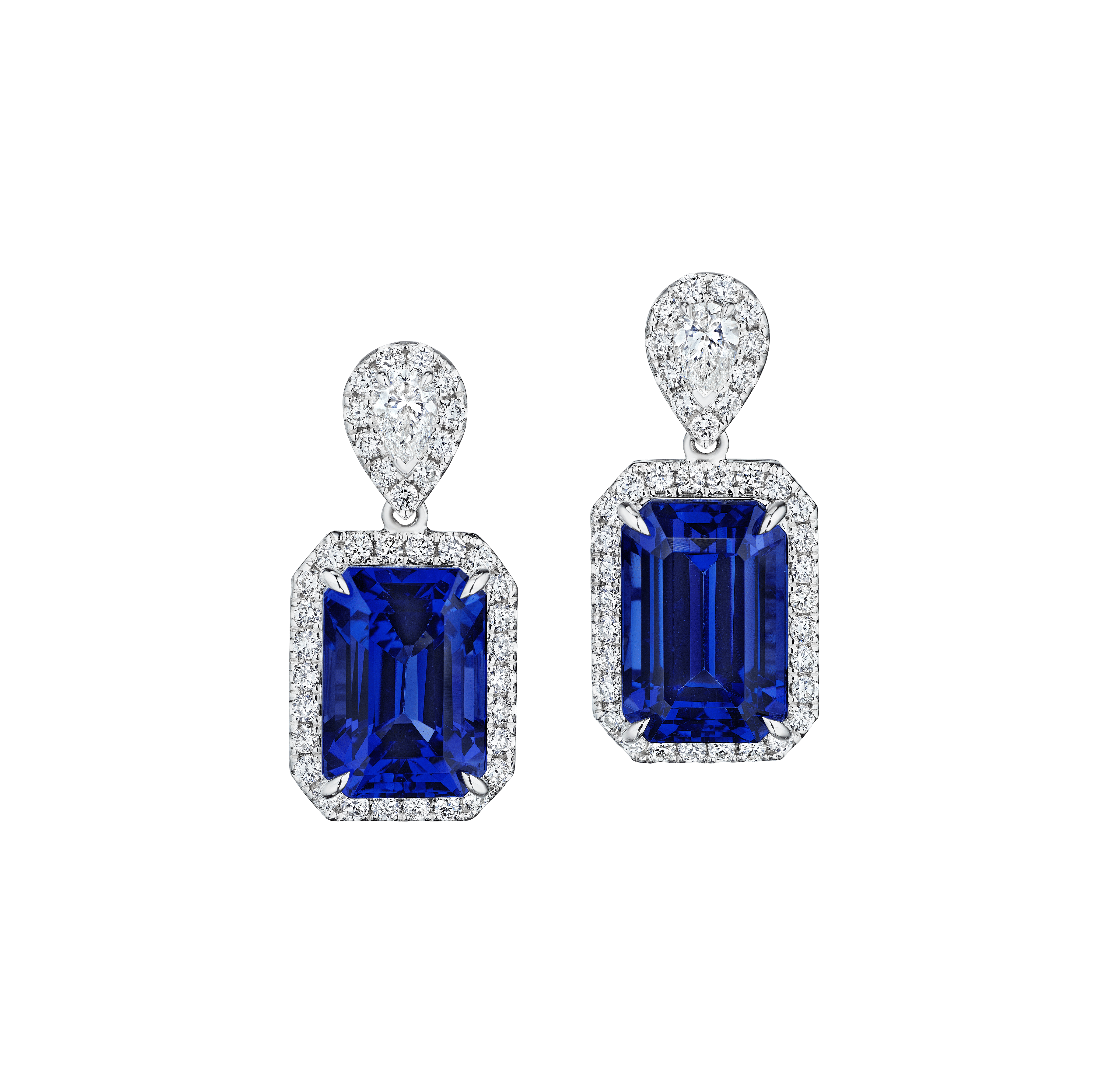 Sabel Collection Octagon Tanzanite and Diamond Halo Drop Earrings