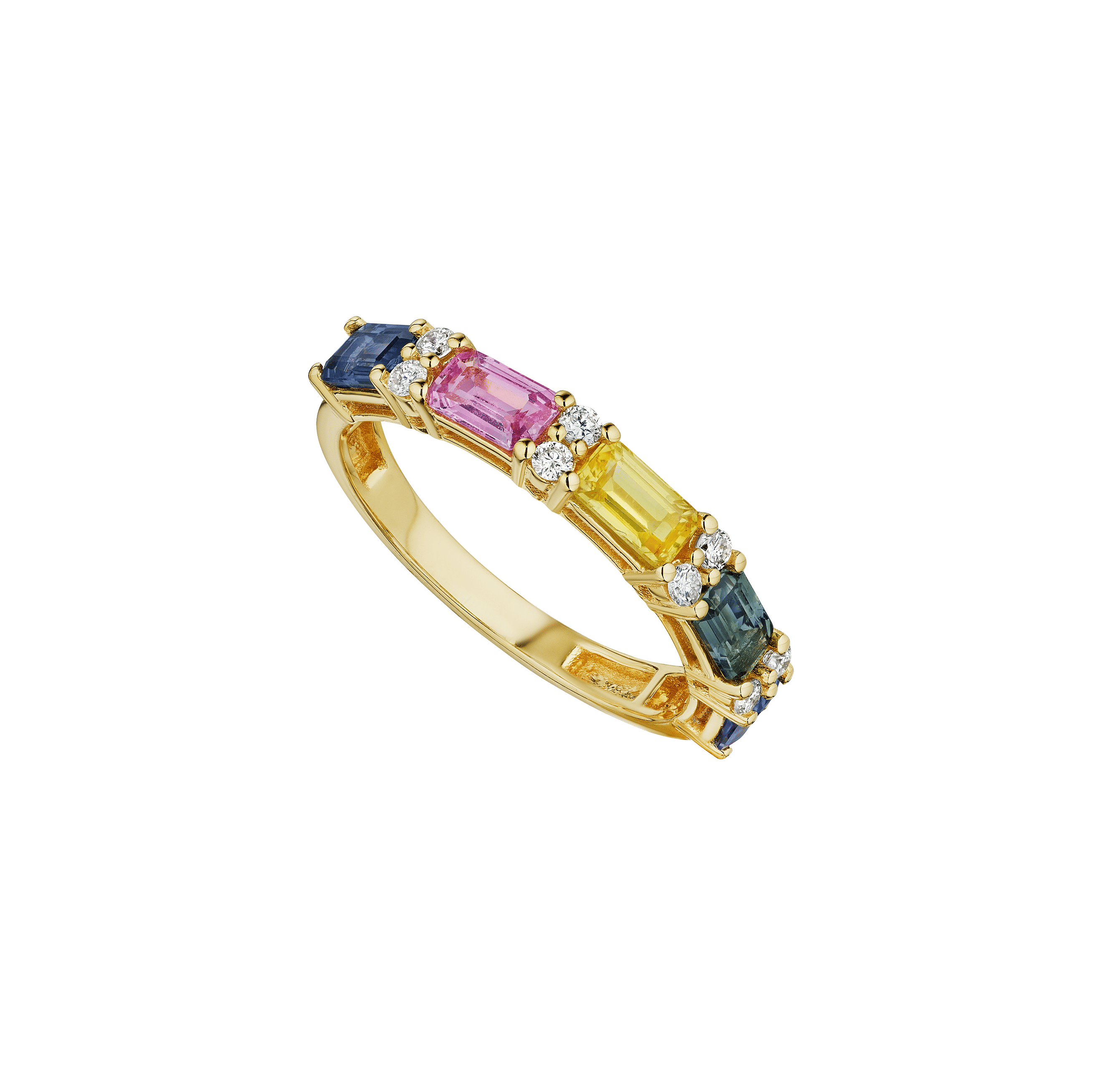 Sabel Collection Yellow Gold Fancy Sapphire and Diamond Stacking Ring