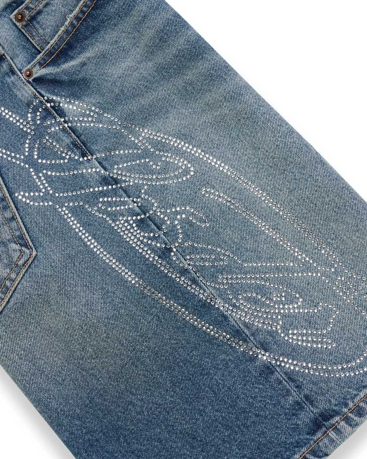 Sp5der Worldwide Sp5der Script Web Denim Shorts Indigo Blue