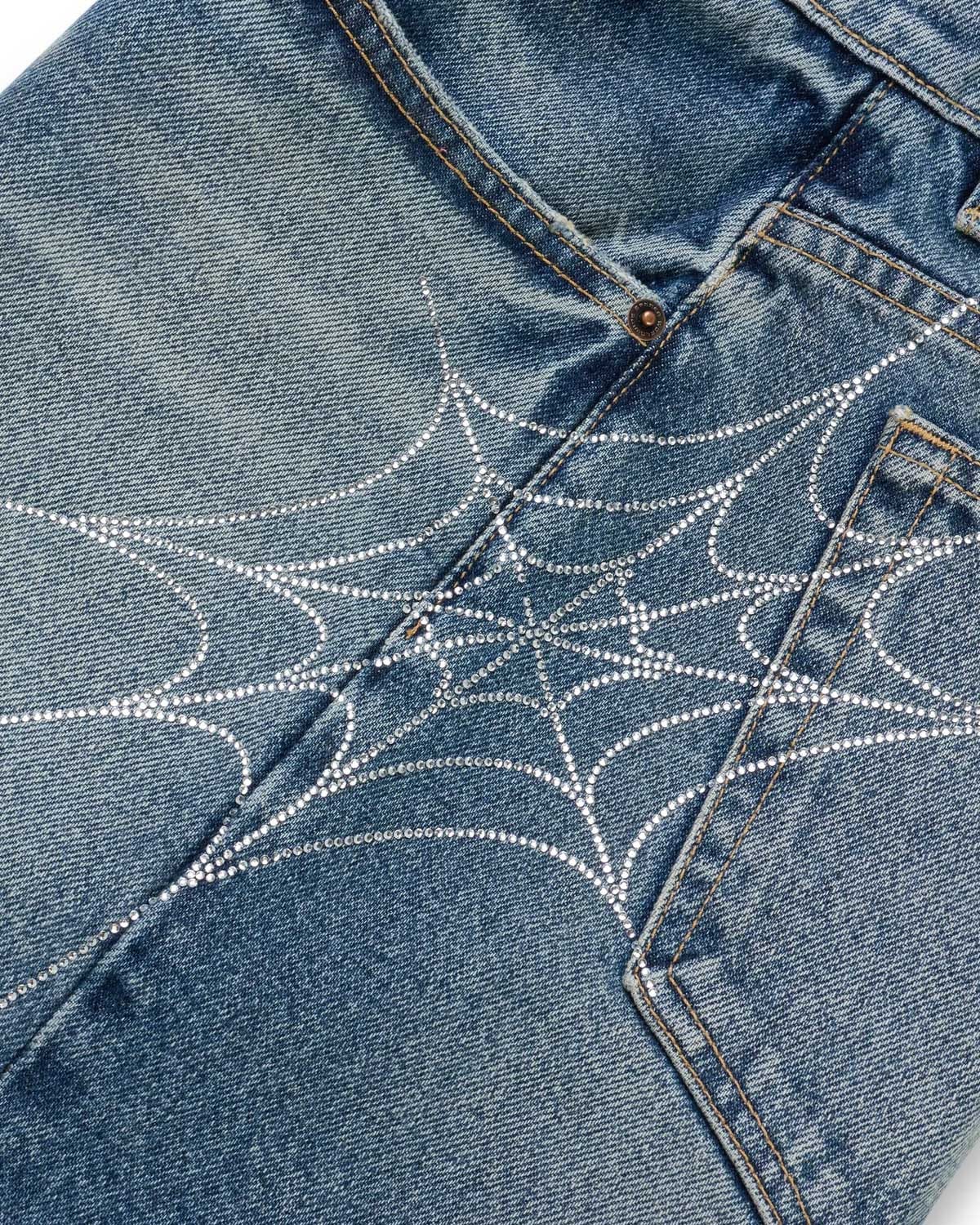 Sp5der Worldwide Sp5der Script Web Denim Shorts Indigo Blue