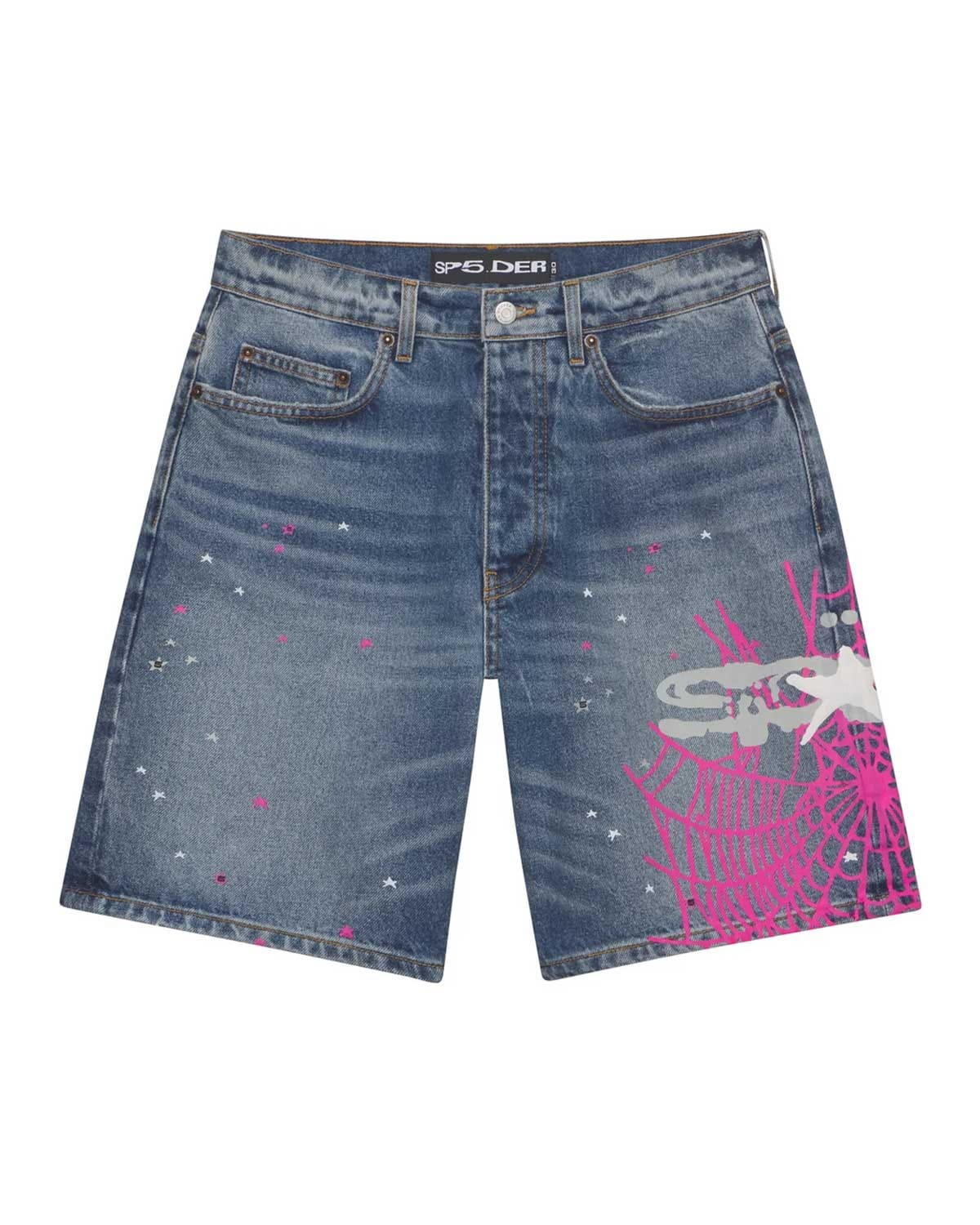 Sp5der Worldwide Sp5der Heavy Web Denim Shorts Light Blue