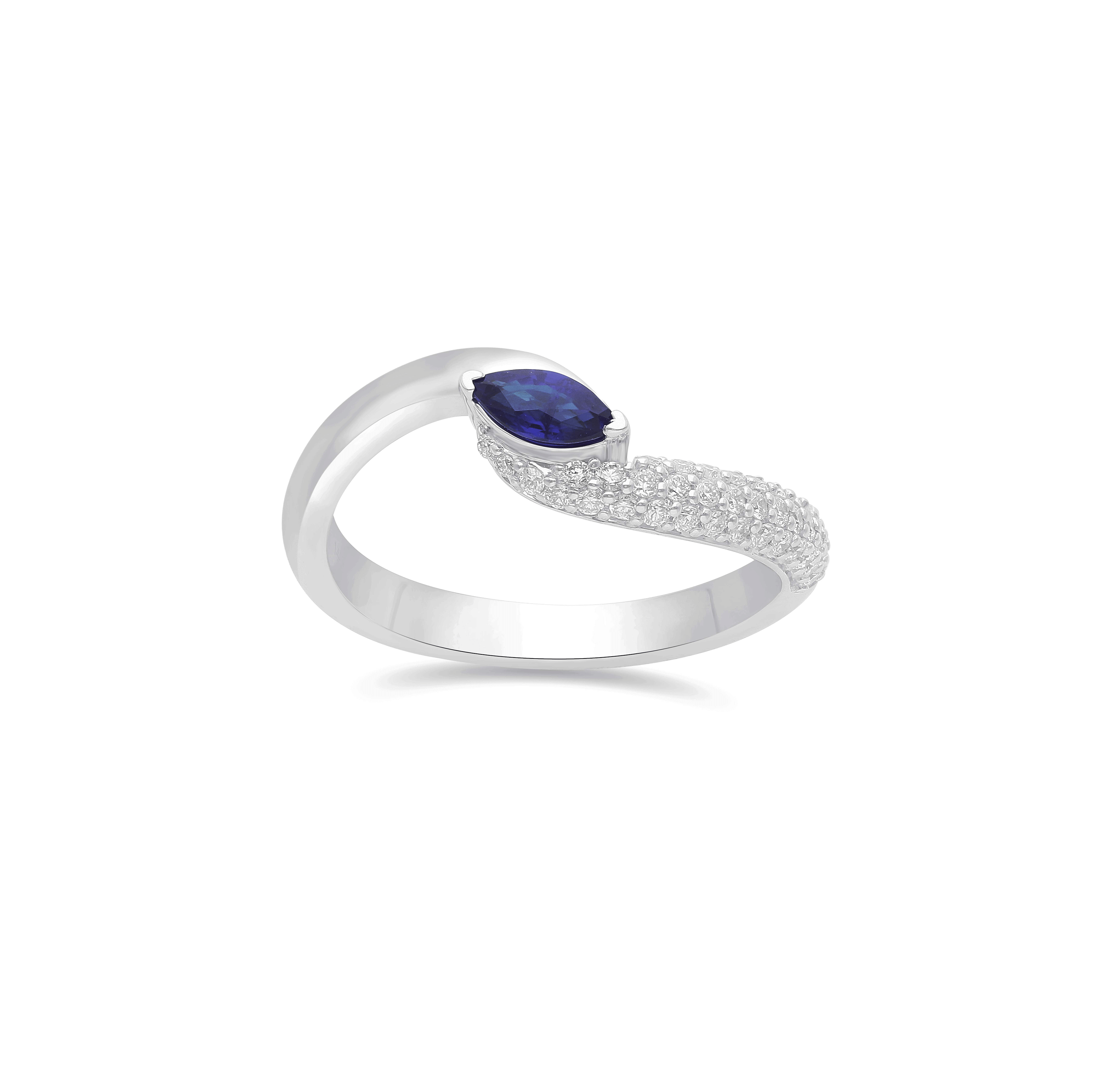 Sabel Collection Blue Sapphire and Pavé Diamond Bypass Ring