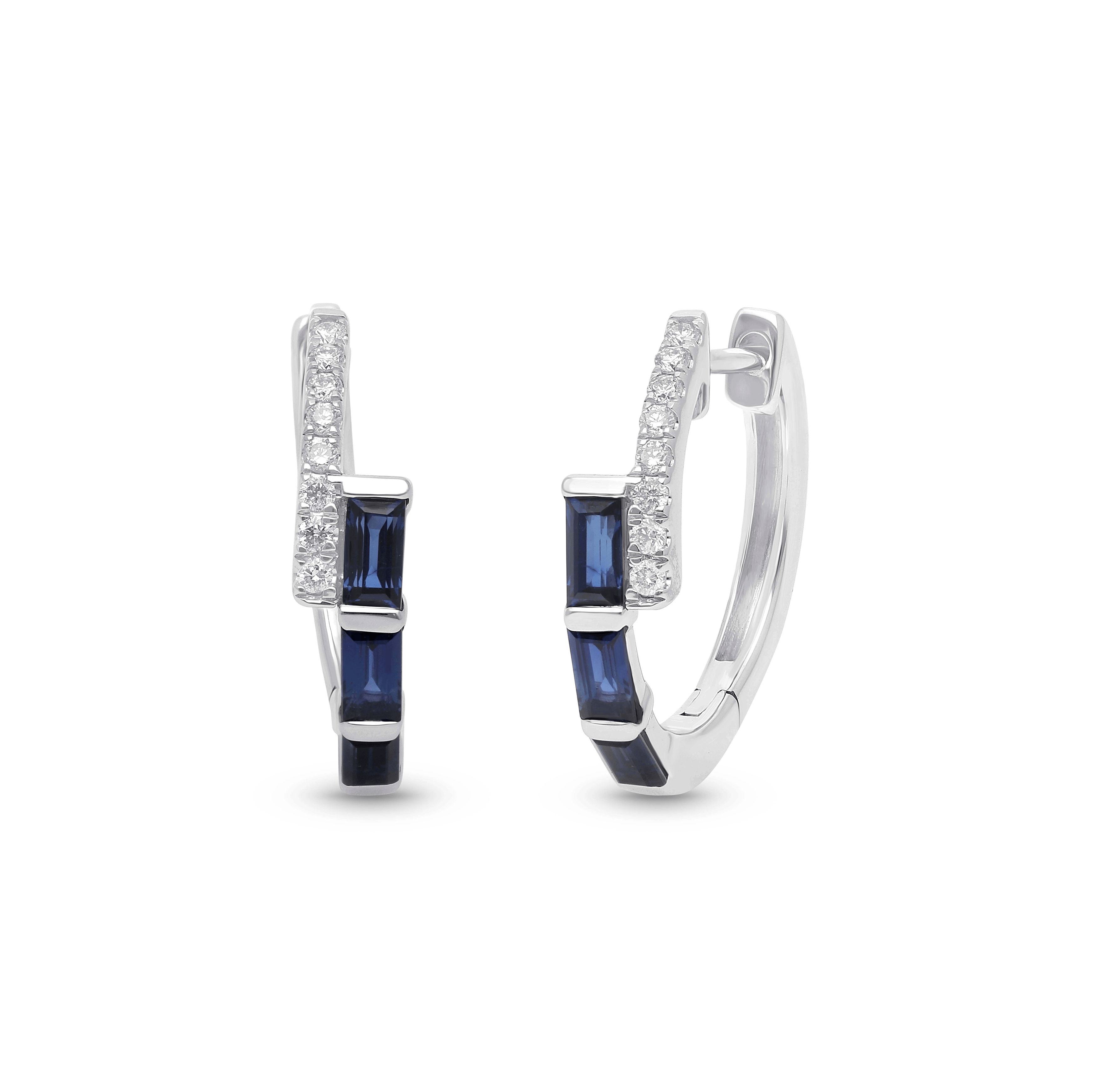 Sabel Collection White Gold Diamond and Blue Sapphire Bypass Hoop Earrings