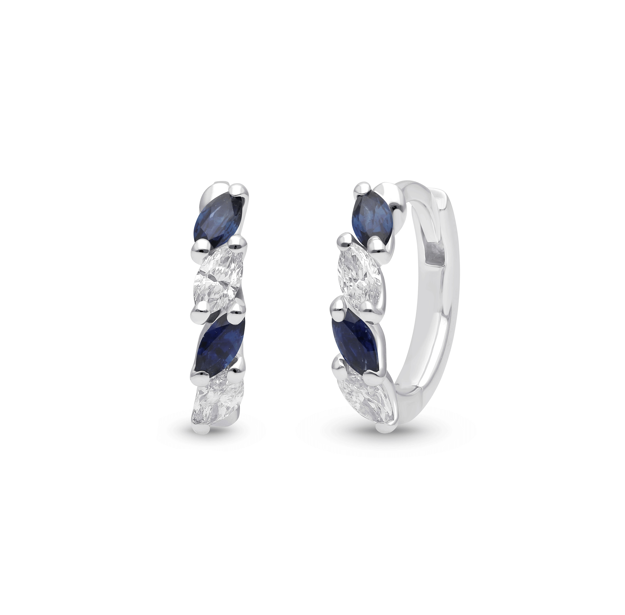 Sabel Collection Alternating Marquise Diamond and Blue Sapphire Hoop Earrings