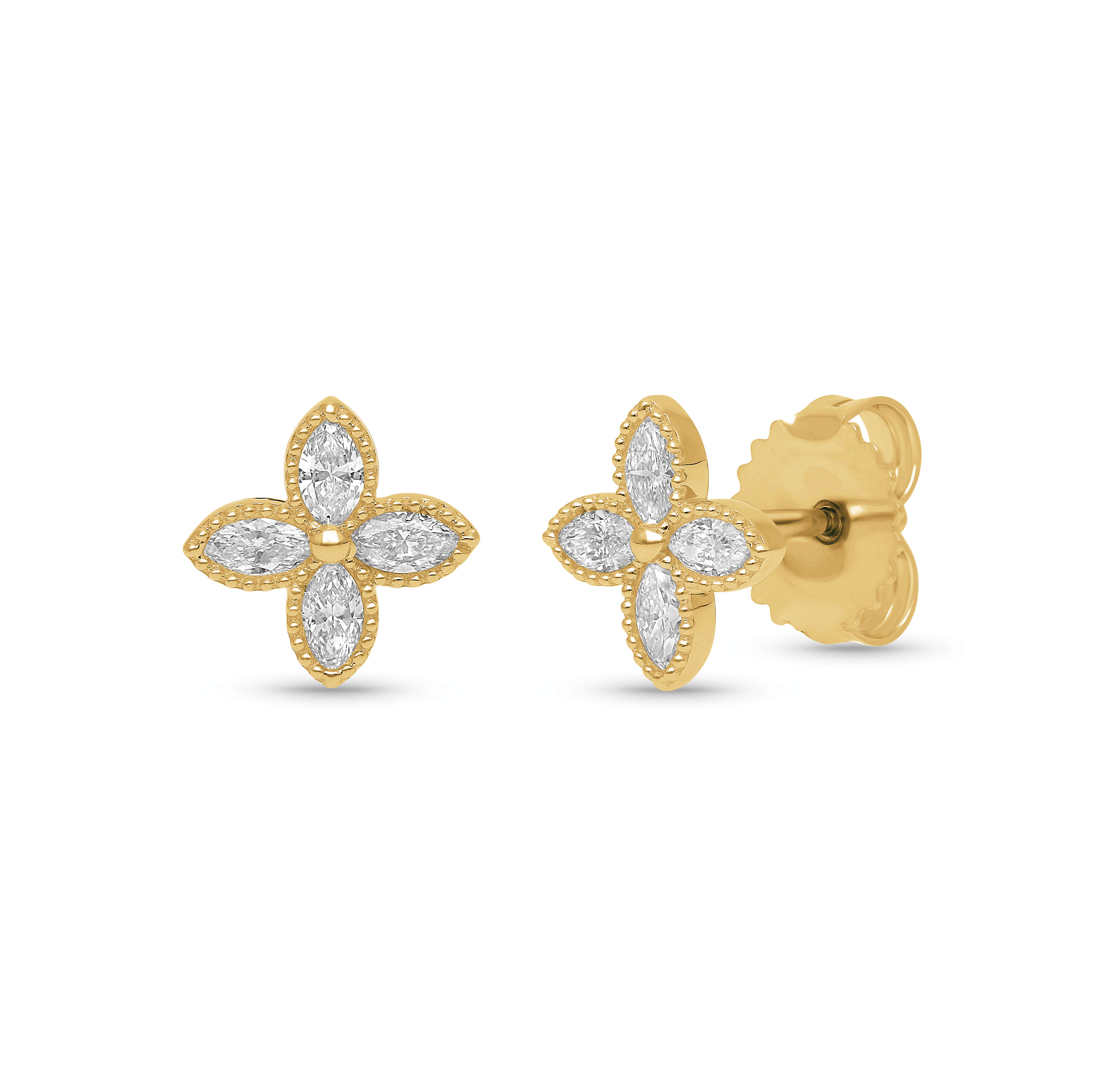 Sabel Collection Yellow Gold Marquise Diamond Flower Earrings