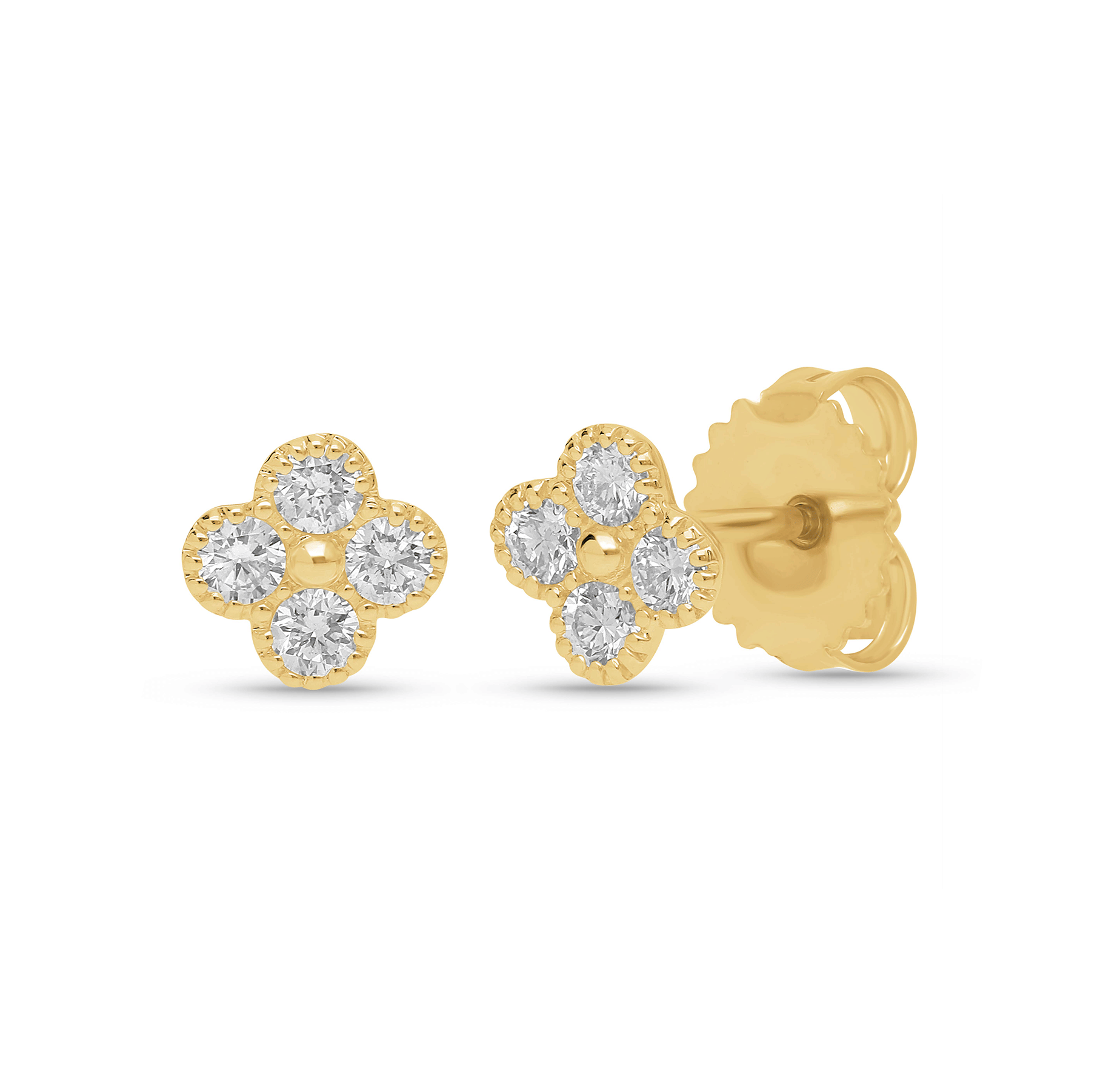 Sabel Collection Yellow Gold Flower Stud Earrings with Diamonds