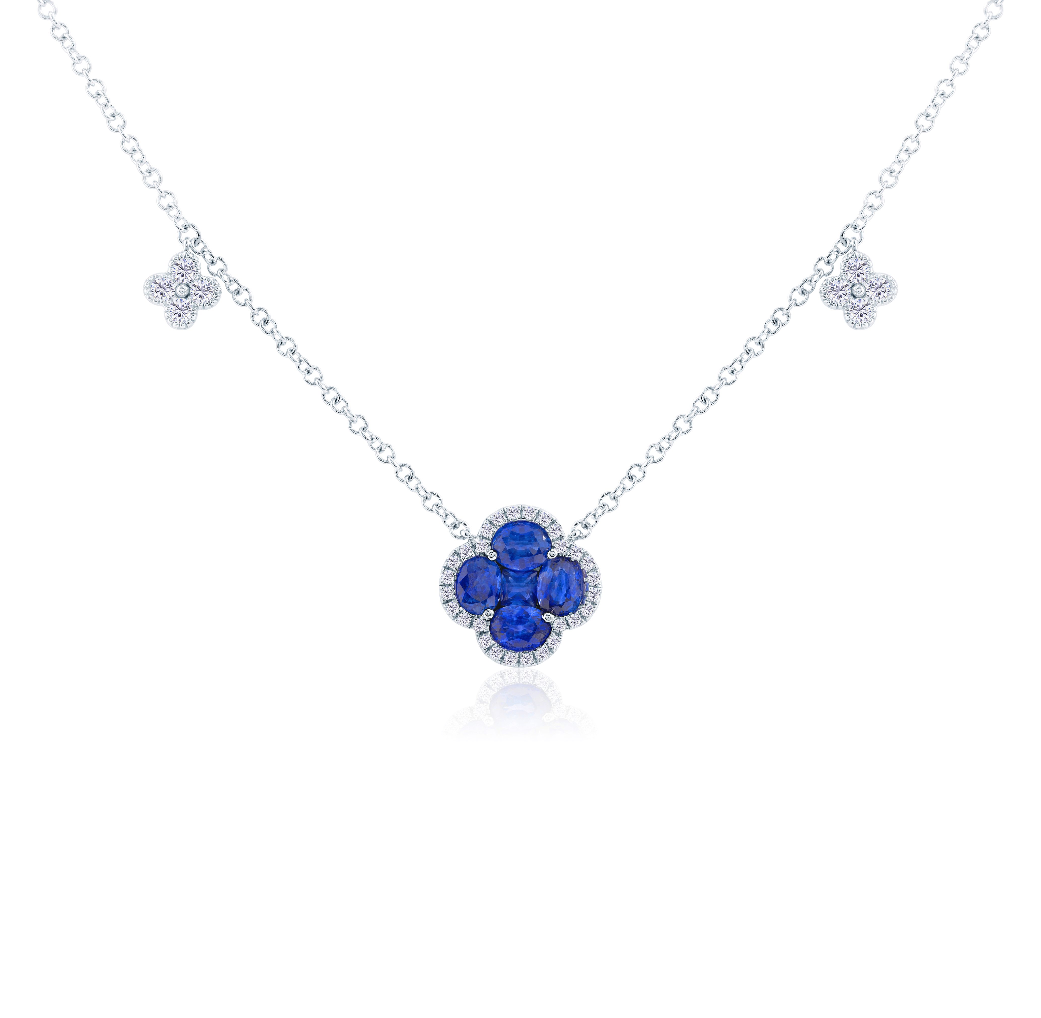 Sabel Collection Blue Sapphire Clover and Diamond Dangle Necklace