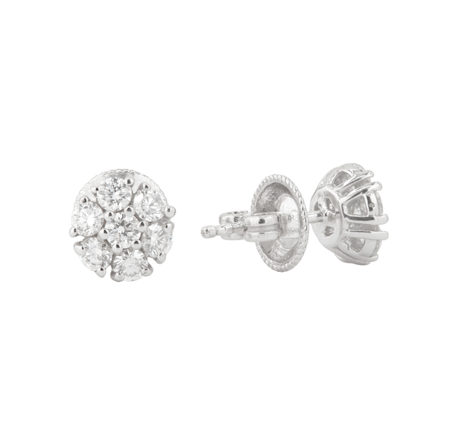 Sabel Collection White Gold Diamond Cluster Flower Stud Earrings