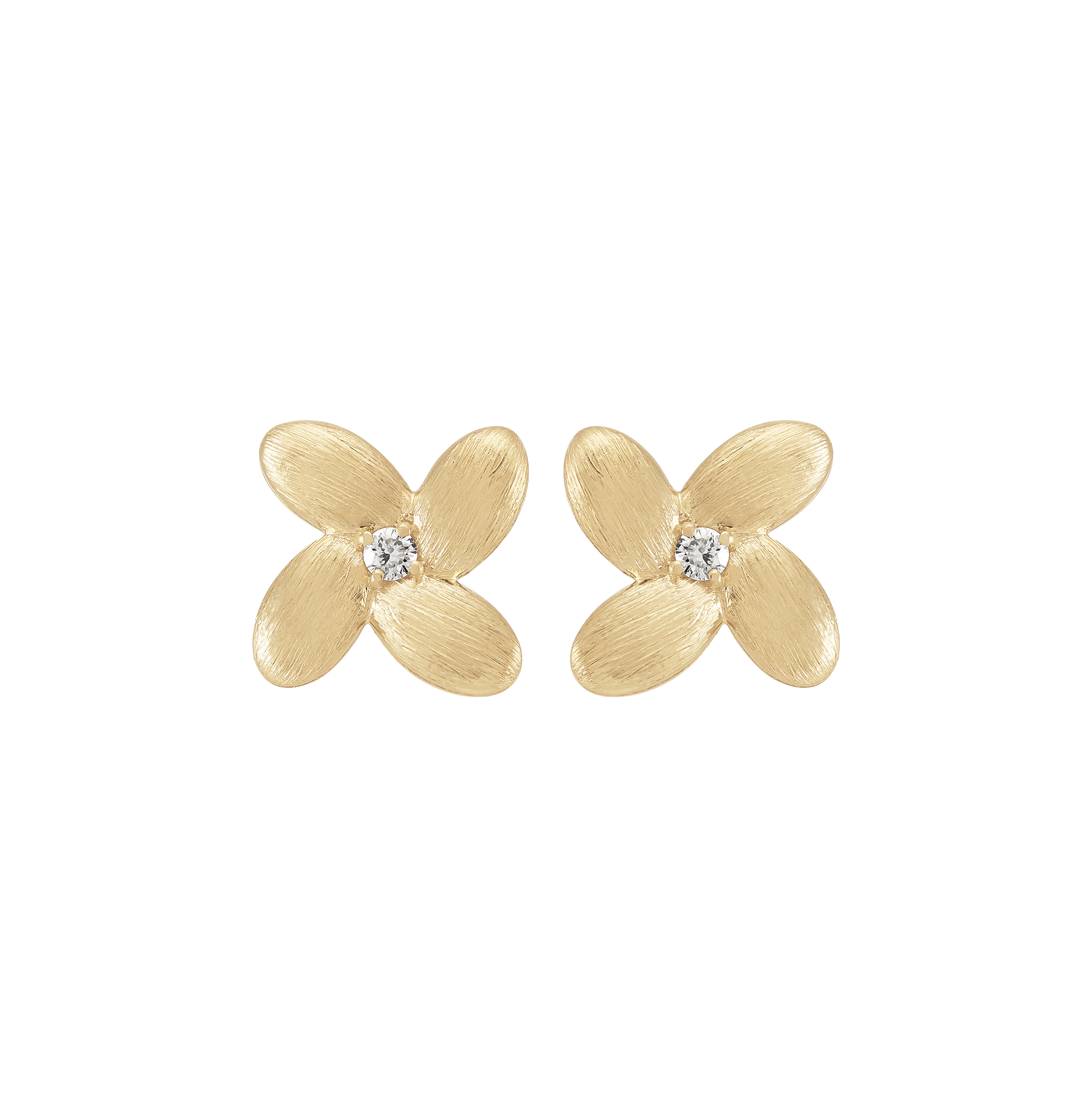 Sabel Collection Yellow Gold Satin Flower Diamond Stud Earrings
