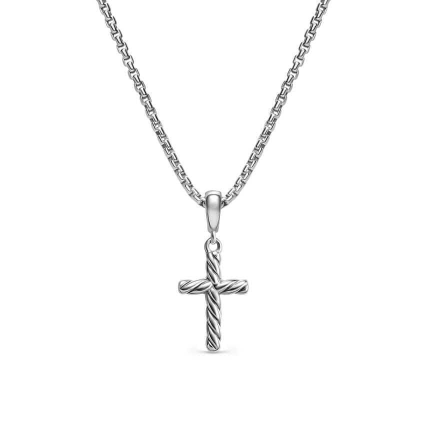 David Yurman Cable Cross Pendant Necklace in Sterling Silver, 17.5mm