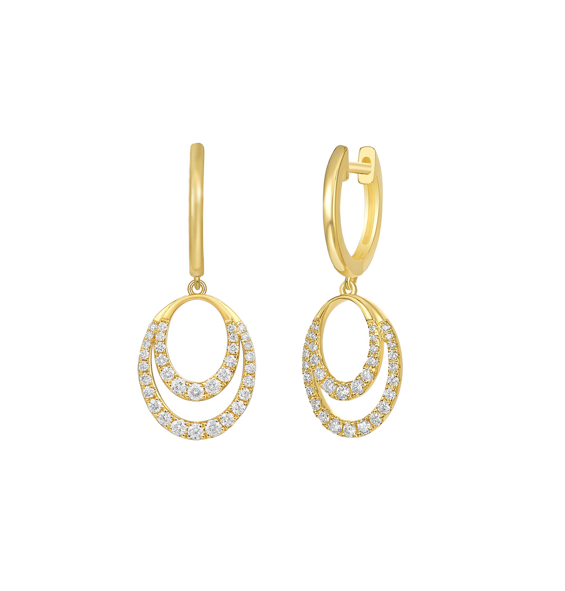 Sabel Collection Yellow Gold Diamond Double Oval Drop Earrings