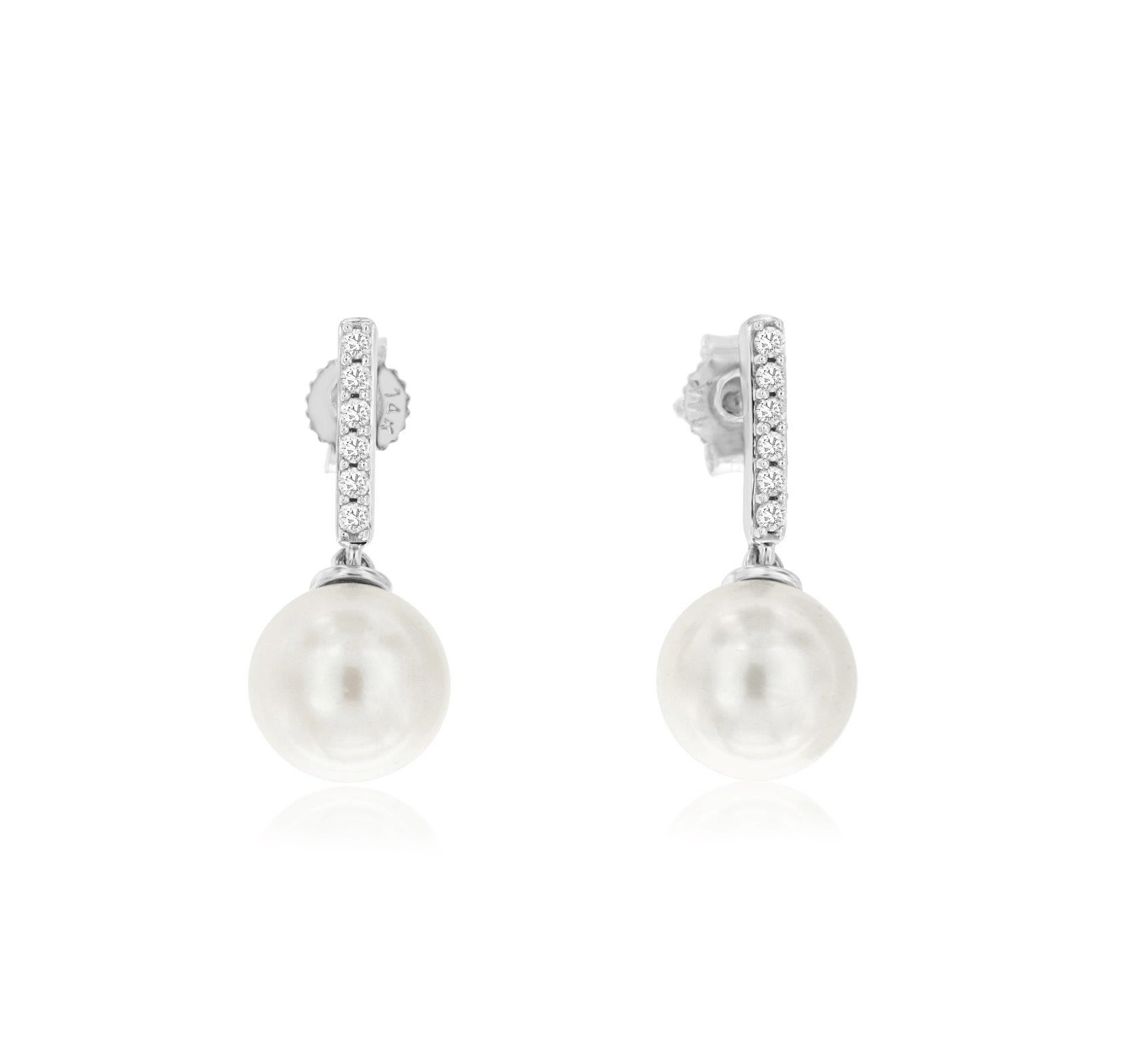Sabel Collection White Gold Pearl Drop Earrings with Diamonds