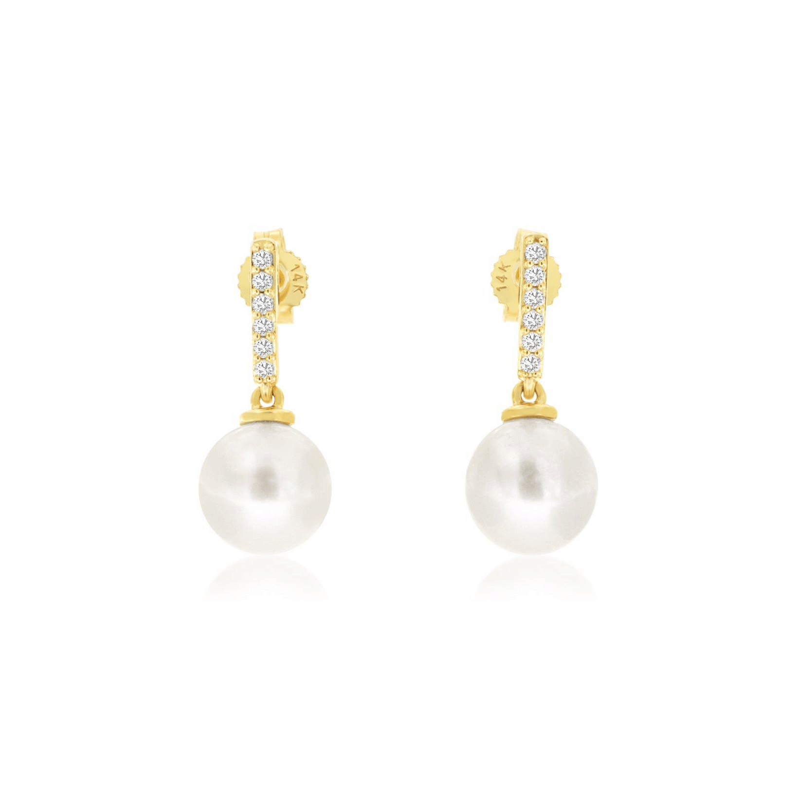 Sabel Collection Yellow Gold Pearl Drop Earrings with Diamonds
