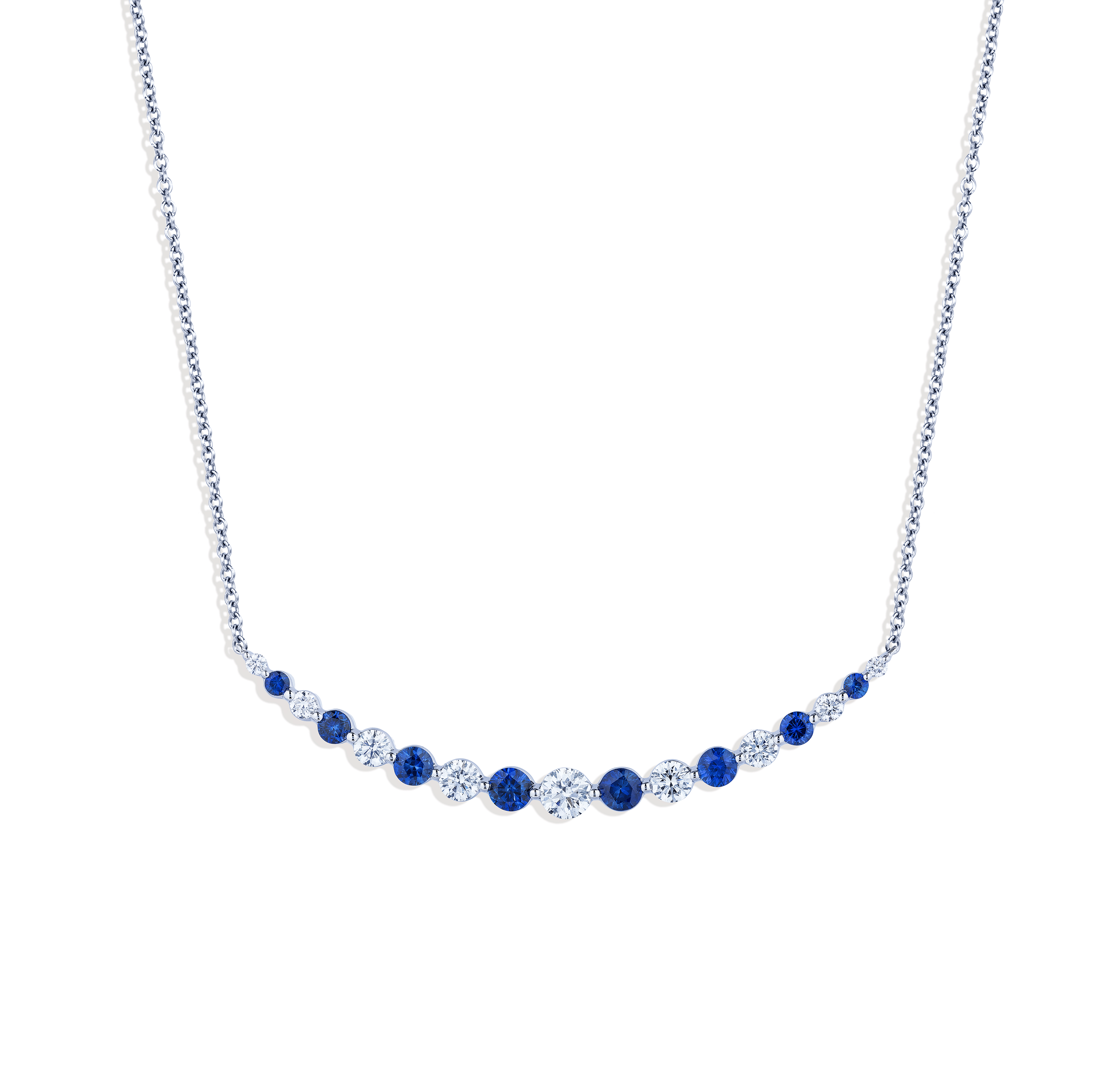 Sabel Collection Alternating Blue Sapphire and Diamond Smiley Bar Necklace