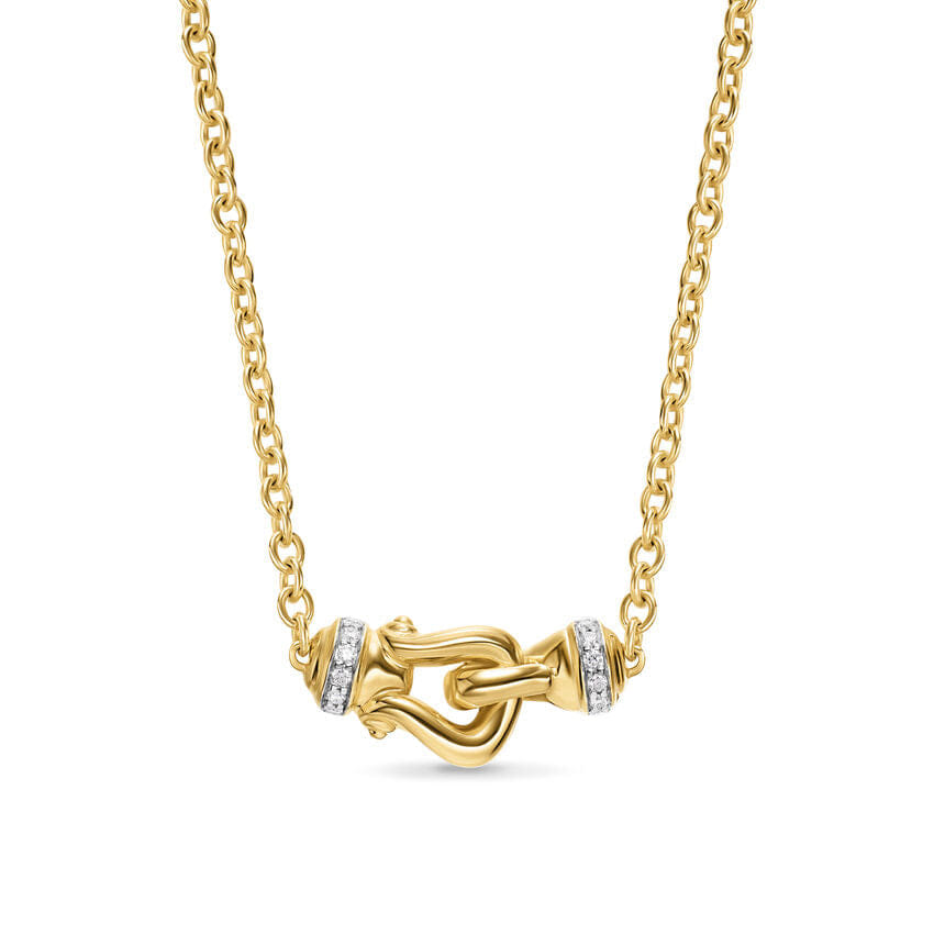 David Yurman Petite Buckle Necklace in 18K Yellow Gold with Diamonds, 16.2mm