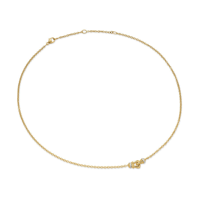 David Yurman Petite Buckle Necklace in 18K Yellow Gold with Diamonds, 16.2mm