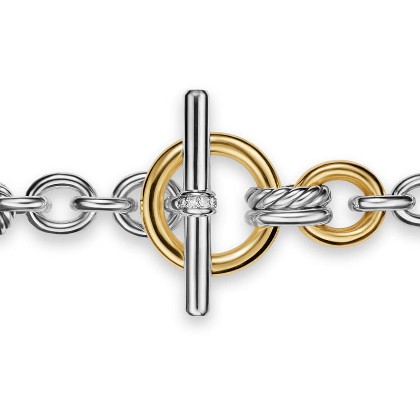 David Yurman DY Mercer Toggle Chain Necklace in Sterling Silver with 18K Yellow Gold and Diamonds, 8mm, 18"