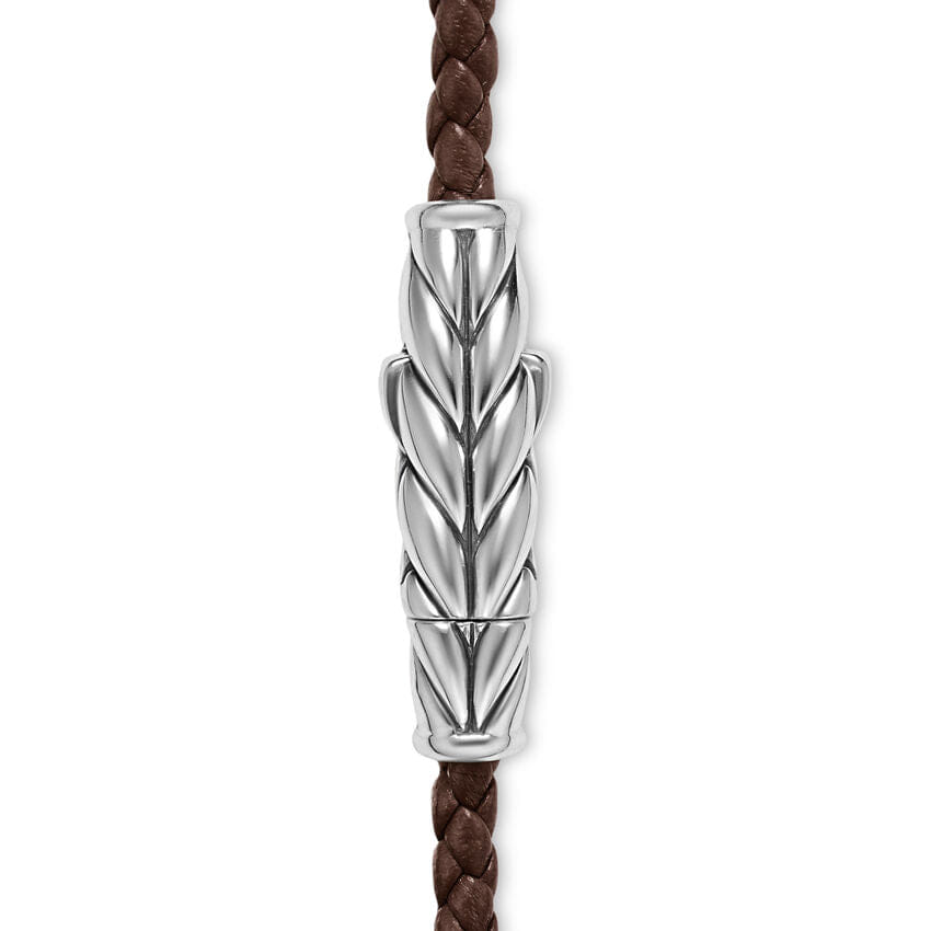 David Yurman Chevron Triple Wrap Bracelet in Brown Leather with Sterling Silver, 3mm, Size Medium
