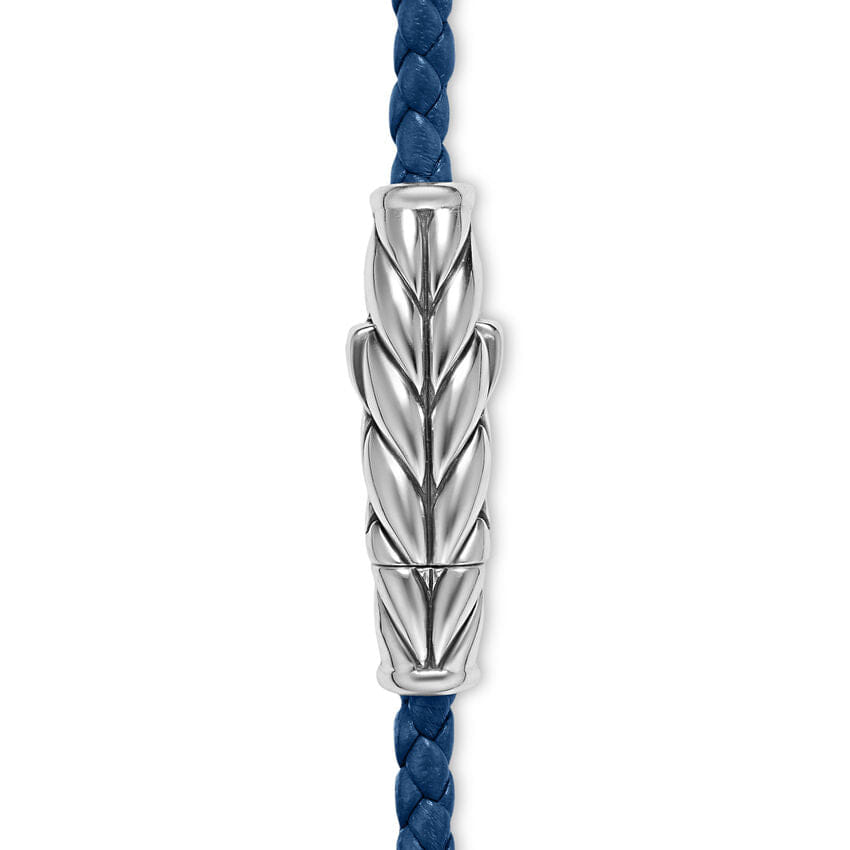 David Yurman Chevron Triple Wrap Bracelet in Blue Leather with Sterling Silver, 3mm, Size Medium