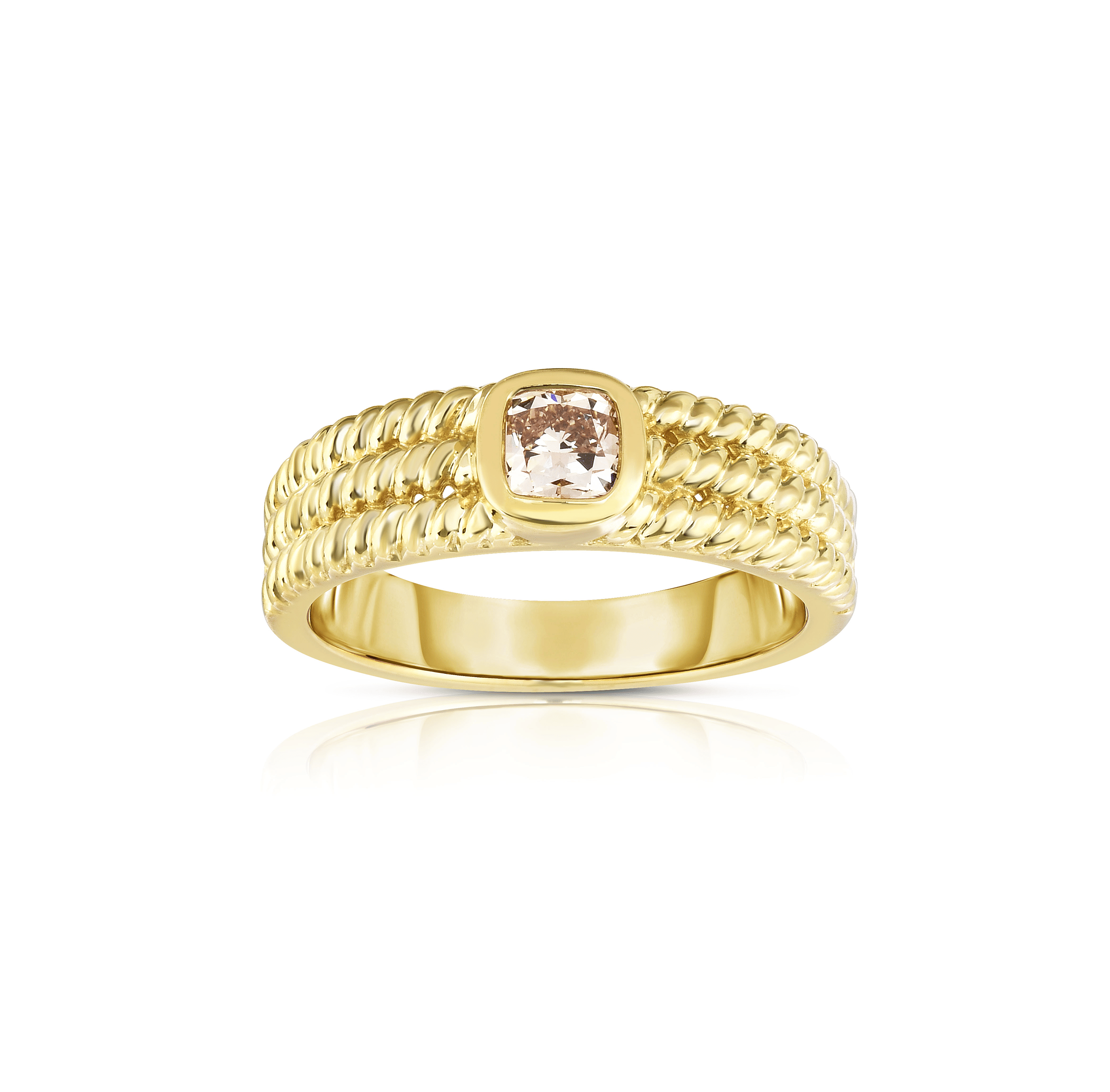 Sabel Collection Yellow Gold Three Row Cable Ring with Brown Diamond