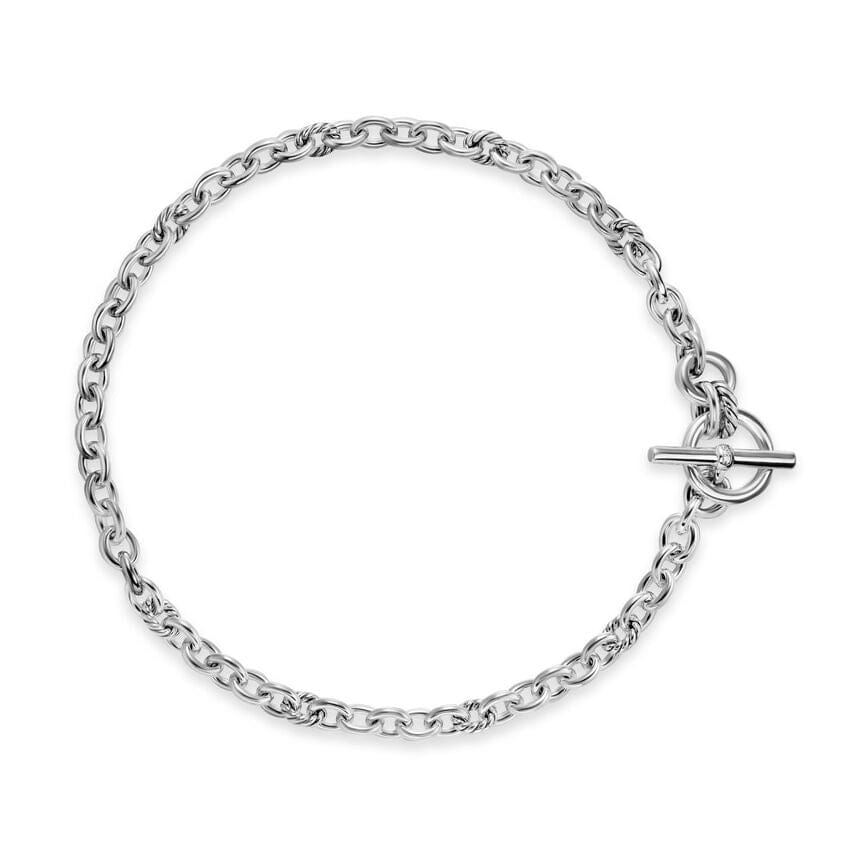 David Yurman DY Mercer Toggle Chain Necklace in Sterling Silver with Diamonds, 8mm, 20"