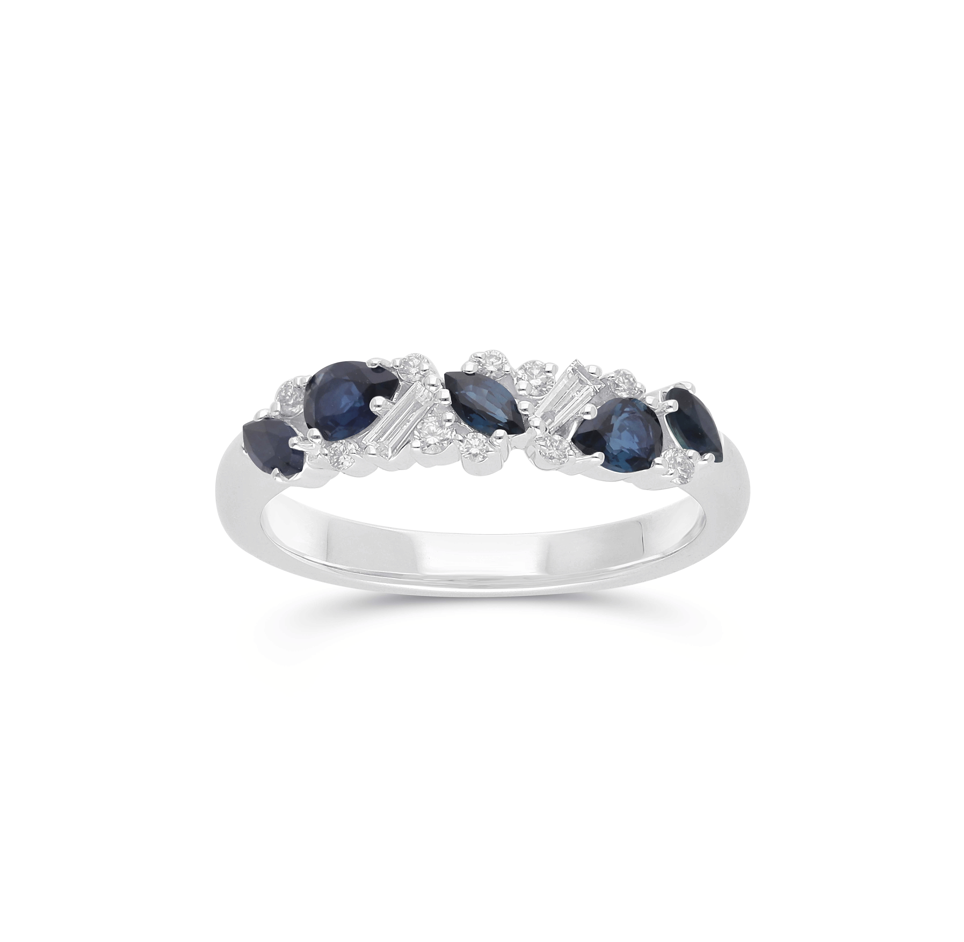 Sabel Collection White Gold Multi-Shape Blue Sapphire and Diamond Ring