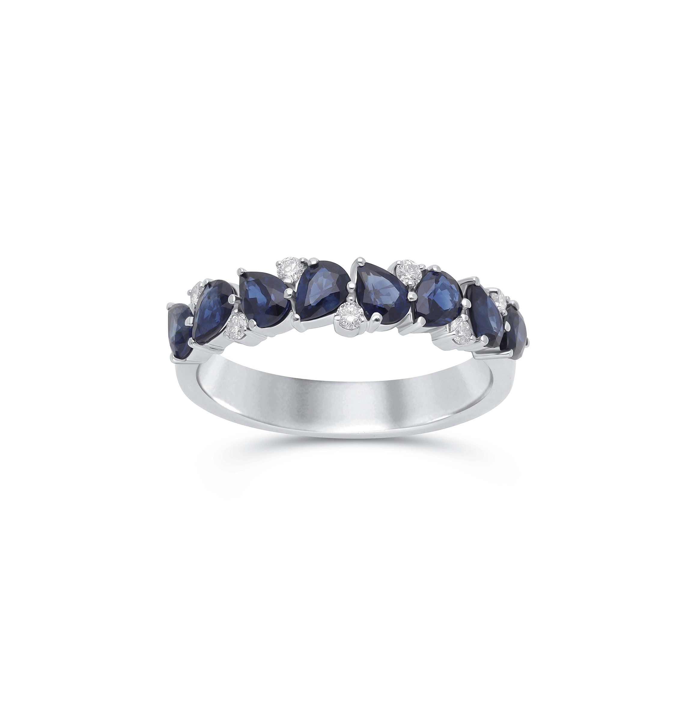 Sabel Collection White Gold Blue Sapphire Ring with Scattered Diamonds