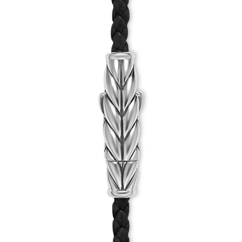 David Yurman Chevron Triple Wrap Bracelet in Black Leather with Sterling Silver, 3mm, Size Medium