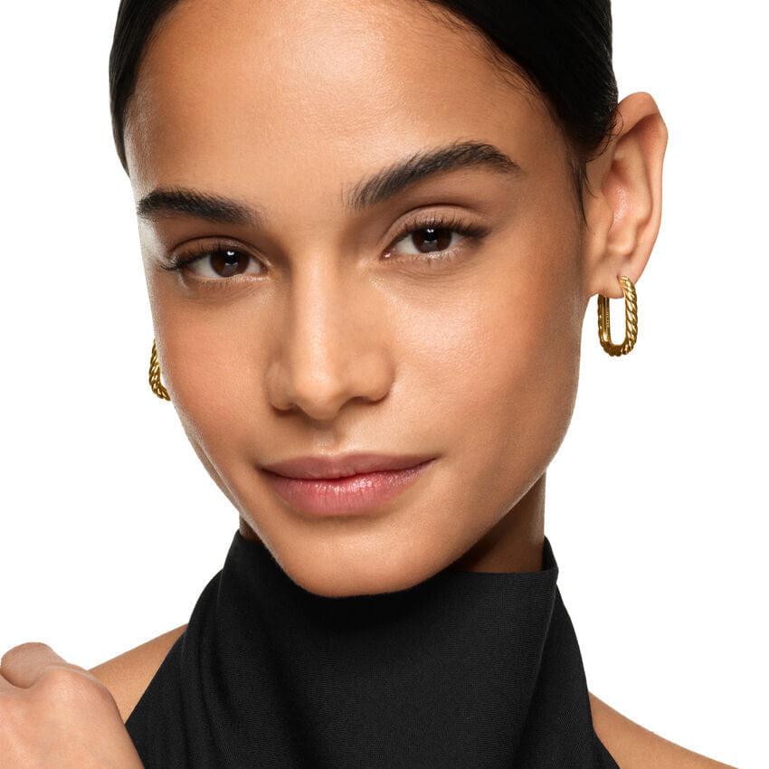 David Yurman DY Madison Cable Hoop Earrings in 18K Yellow Gold, 24.3mm