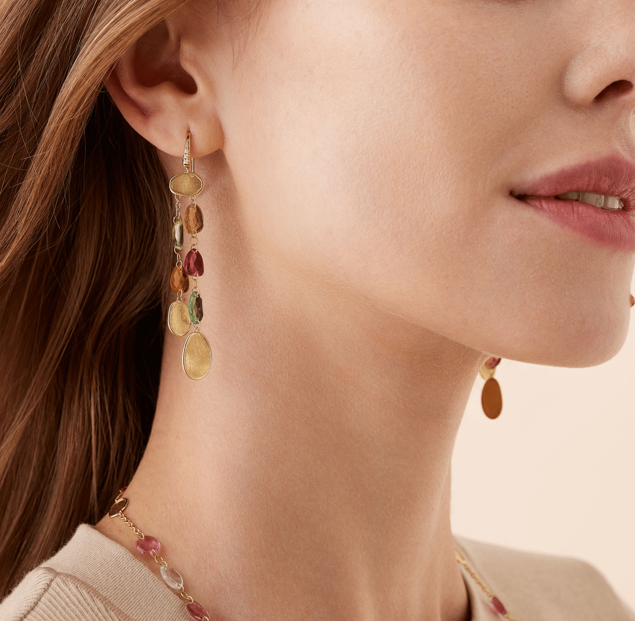 Marco Bicego Lunaria Multi-Strand Tourmaline Earrings with Diamond Accent