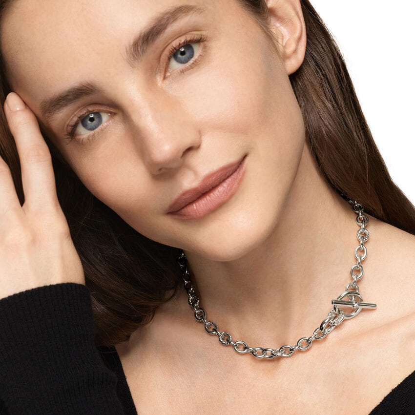 David Yurman DY Mercer Toggle Chain Necklace in Sterling Silver with Diamonds, 8mm, 18"