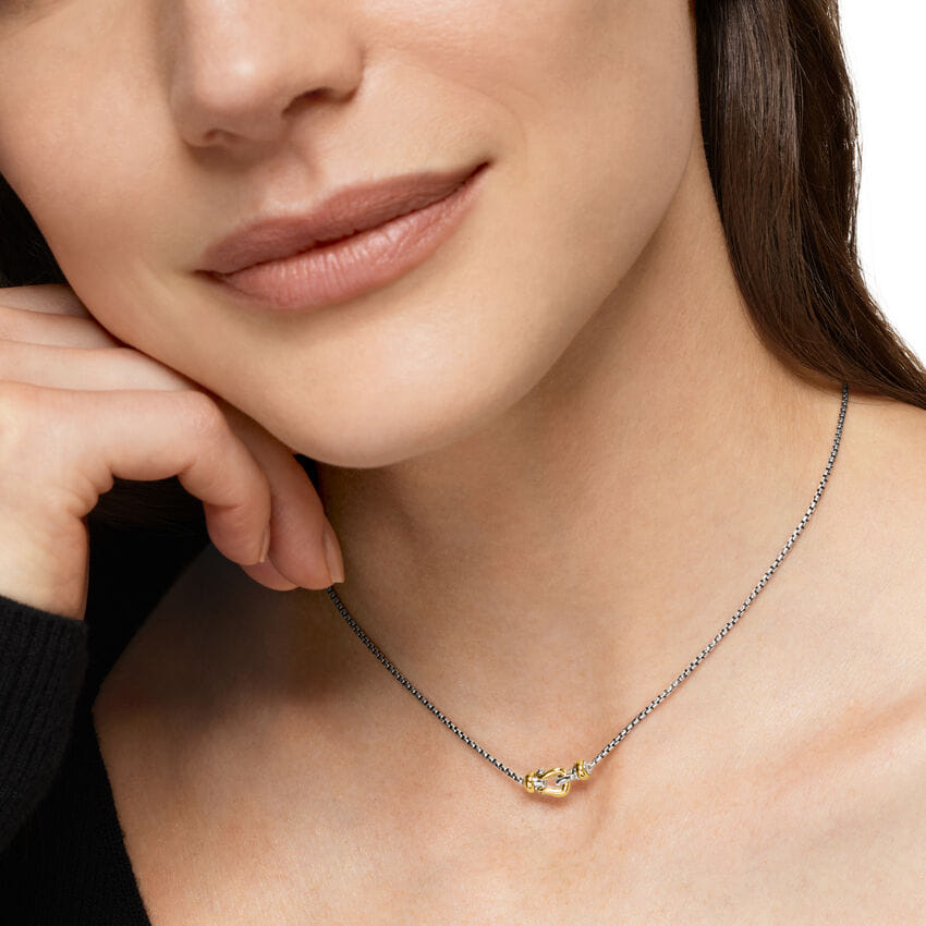 David Yurman Petite Buckle Necklace in Sterling Silver with 14K Yellow Gold, 16.3mm