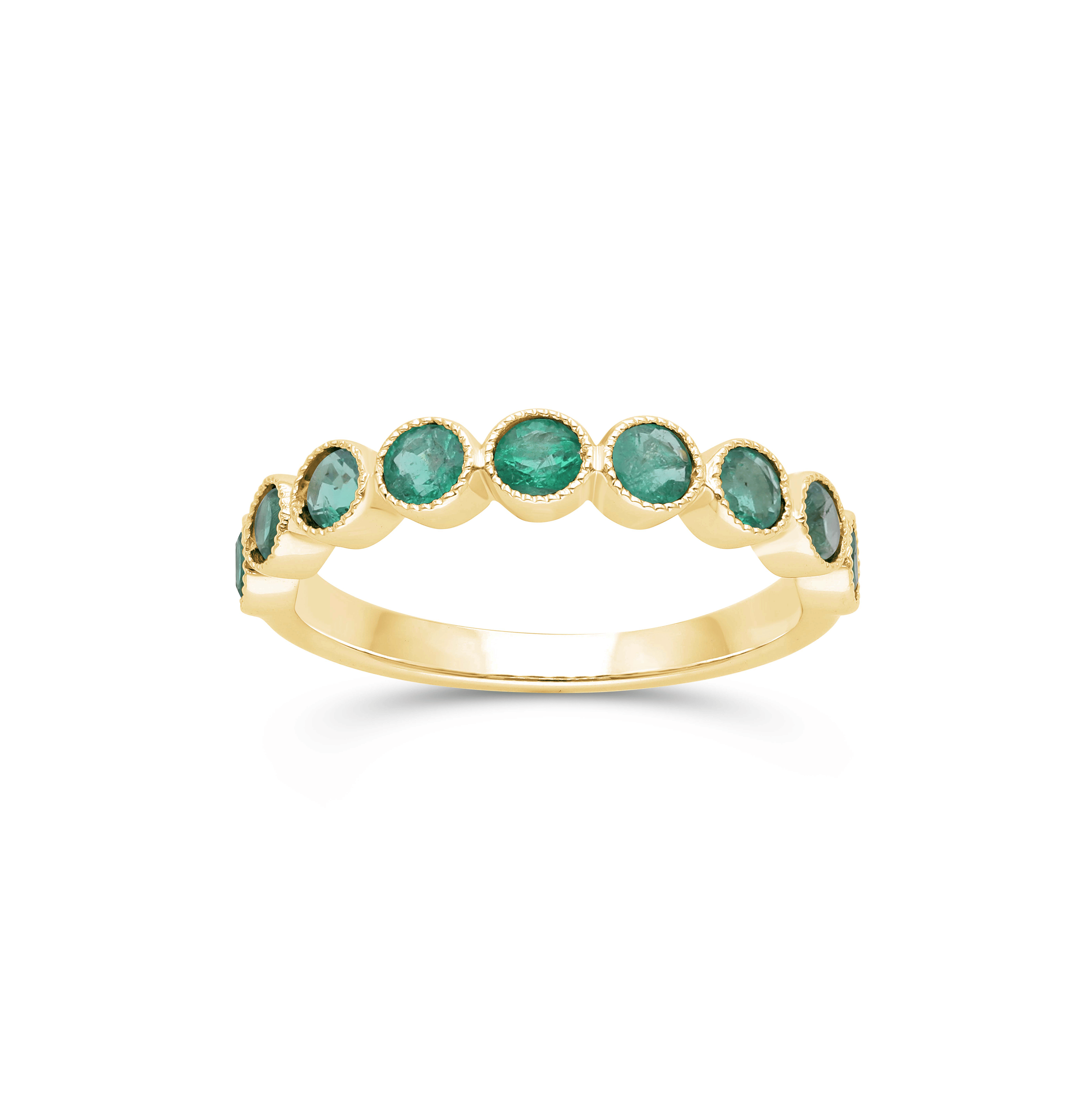 Sabel Collection Yellow Gold Round Emerald Bezel Set Ring