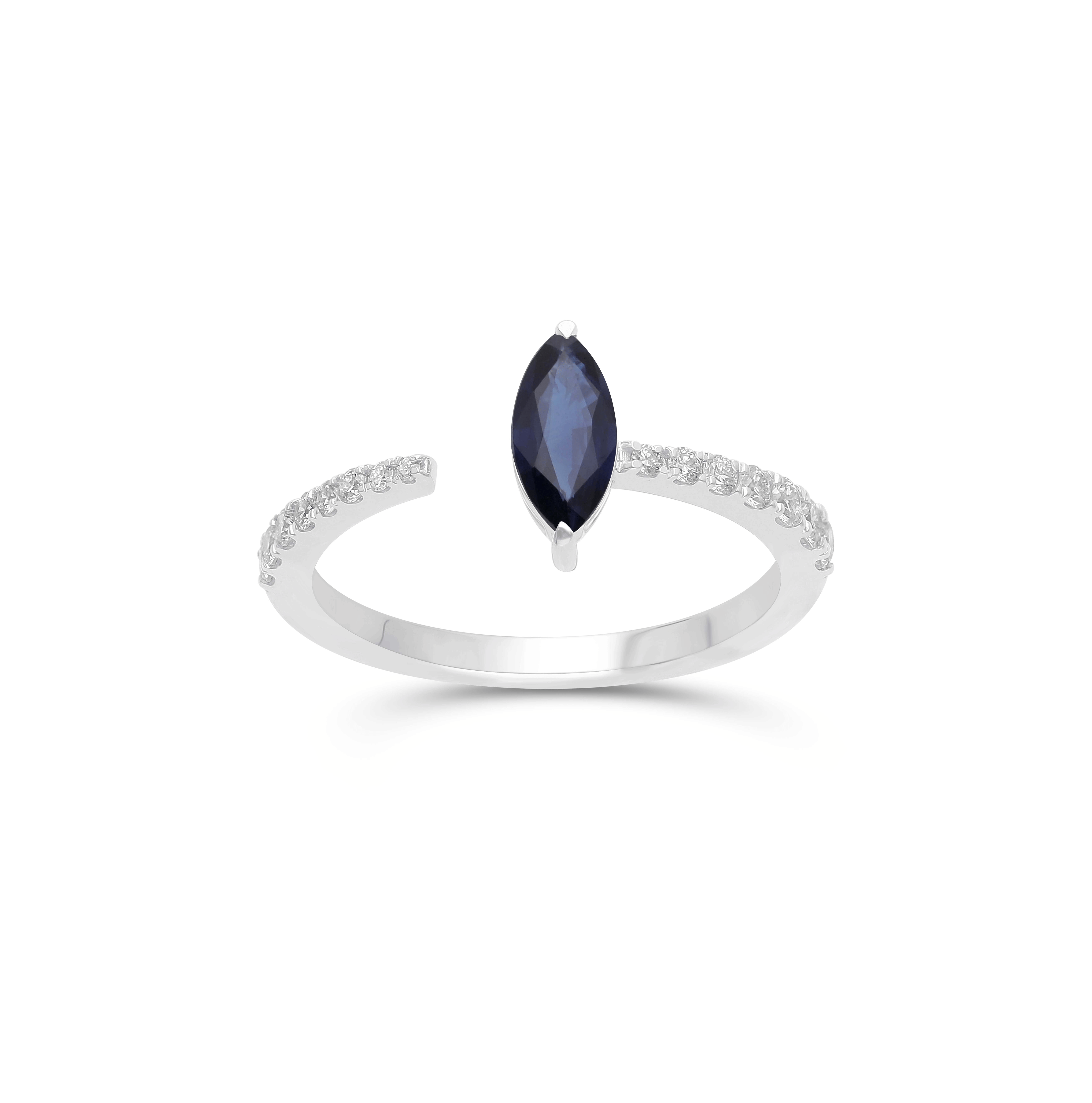 Sabel Collection White Gold Blue Sapphire and Diamond Open Ring