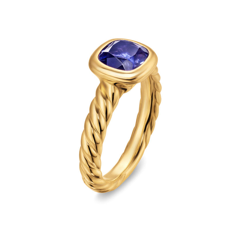 David Yurman DY Mercer Stone Ring in 18K Yellow Gold with Iolite, 7mm, Size 6