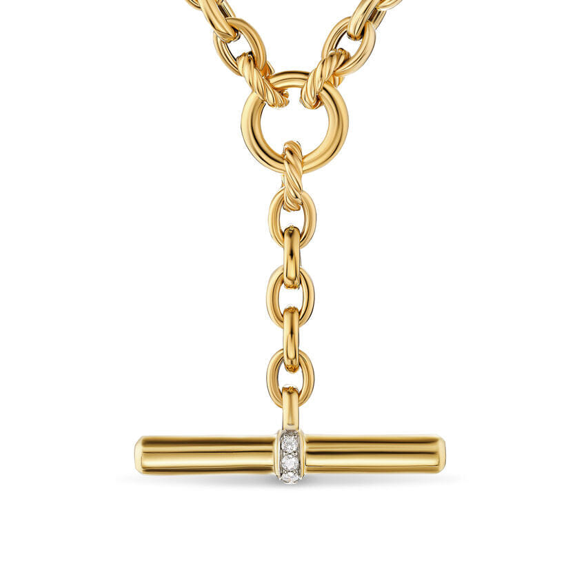 David Yurman DY Mercer Petite Toggle Chain Necklace in 18K Yellow Gold with Diamonds, 4.5mm, 20"