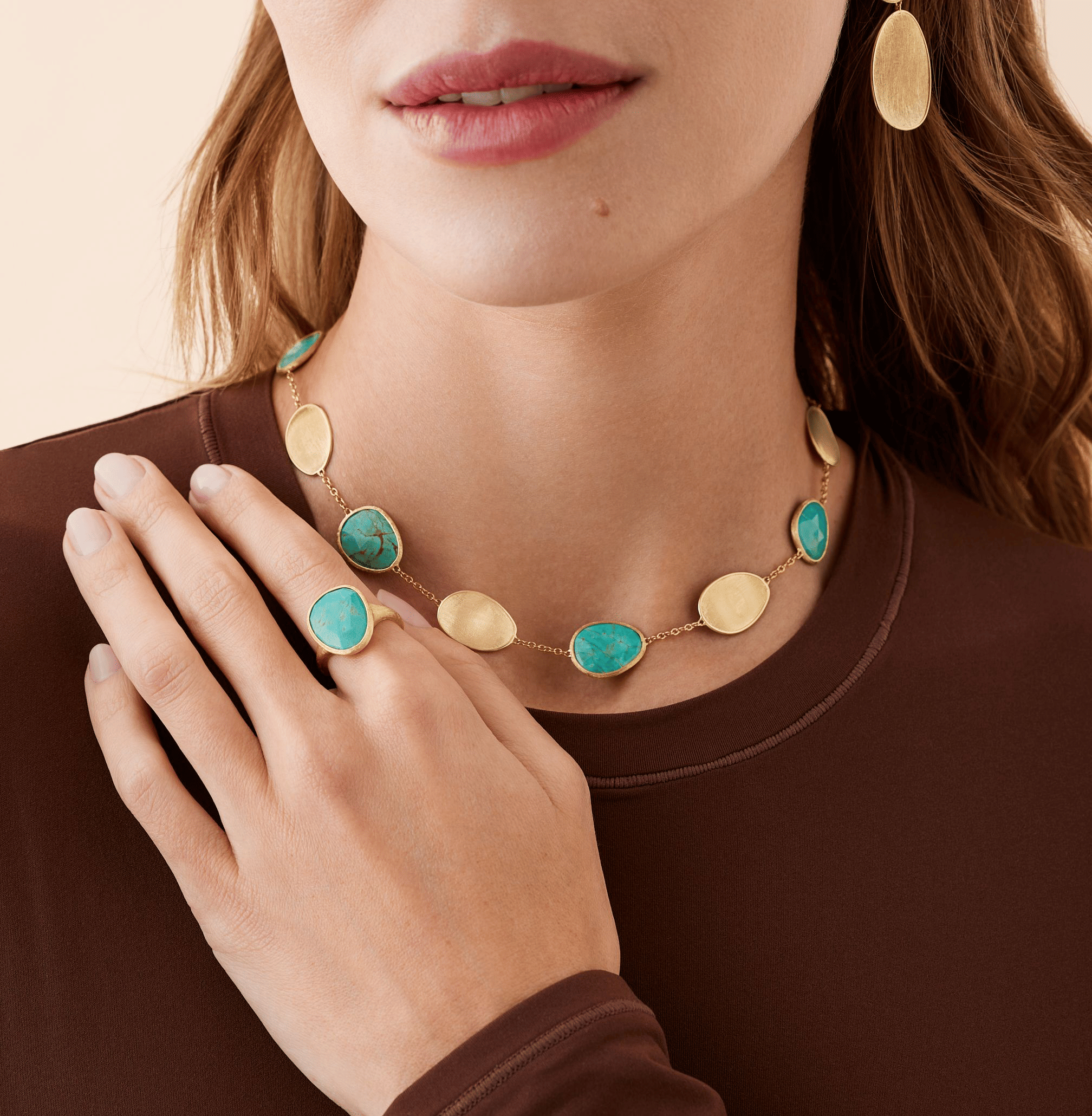 Marco Bicego Lunaria Yellow Gold Collar Necklace with Turquoise